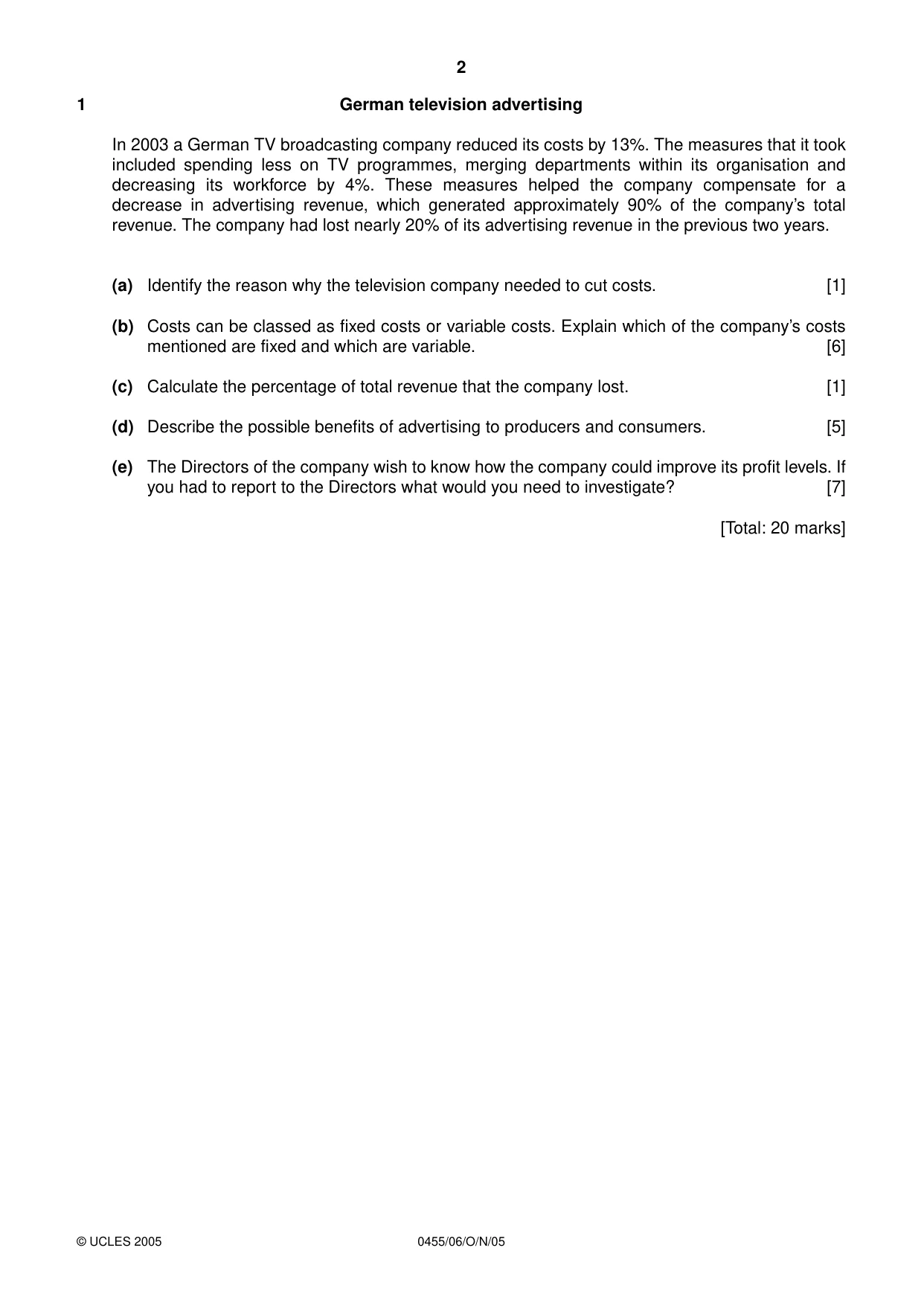 Cambridge IGCSE Economics 0455 2005 Oct/Nov Paper 6 · Variant 1 question paper, page 2 of 4