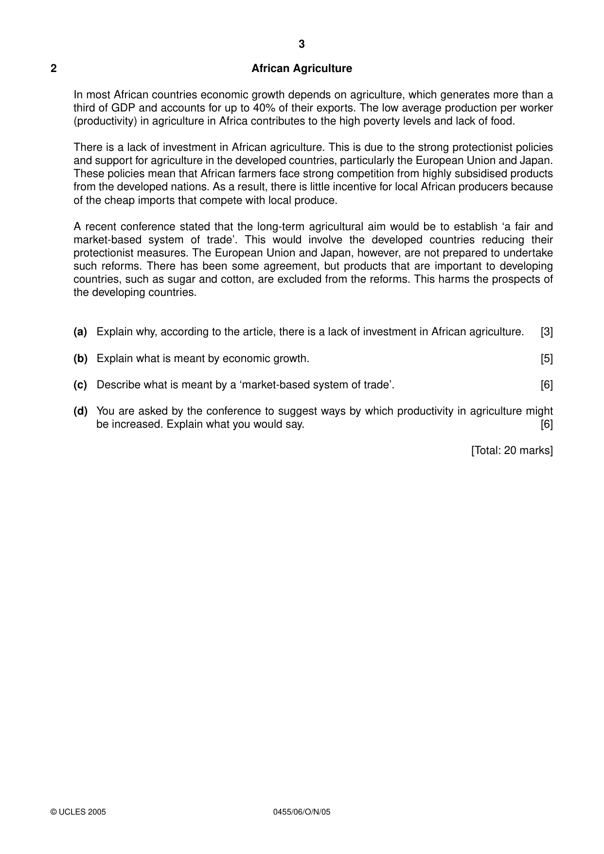 Cambridge IGCSE Economics 0455 2005 Oct/Nov Paper 6 · Variant 1 question paper, page 3 of 4