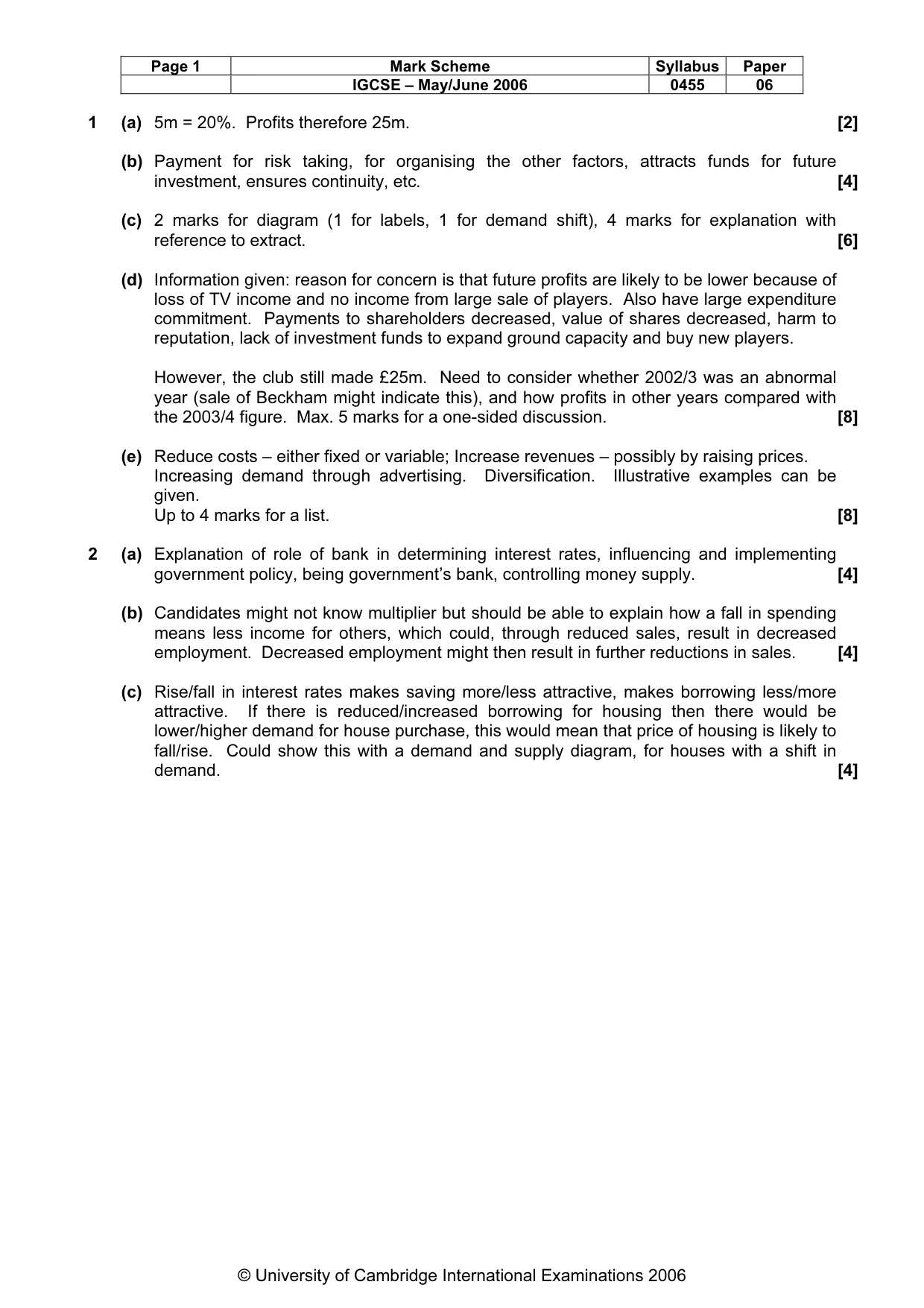 Mark scheme, page 2 of 2