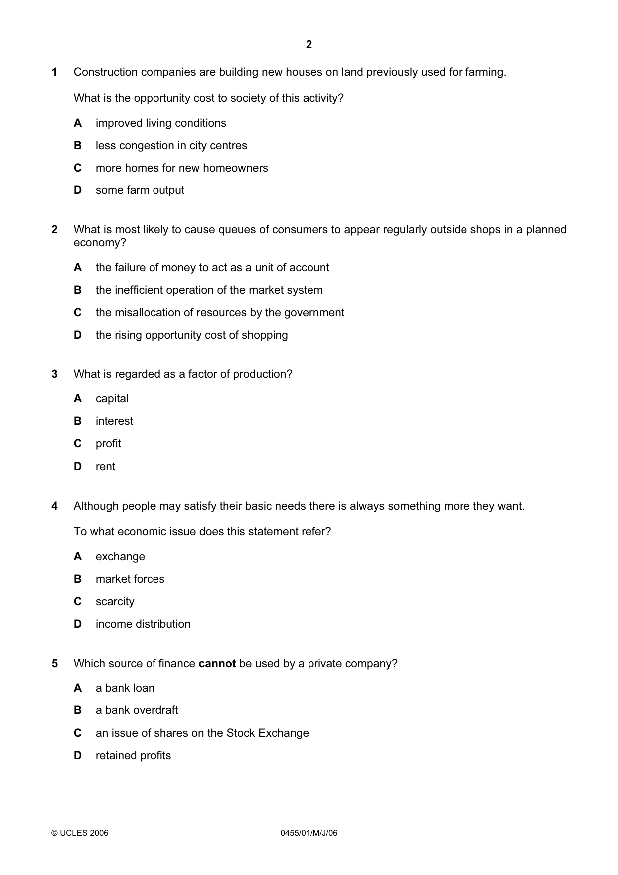 Cambridge IGCSE Economics 0455 2006 May/June Paper 1 · Variant 1 question paper, page 2 of 12