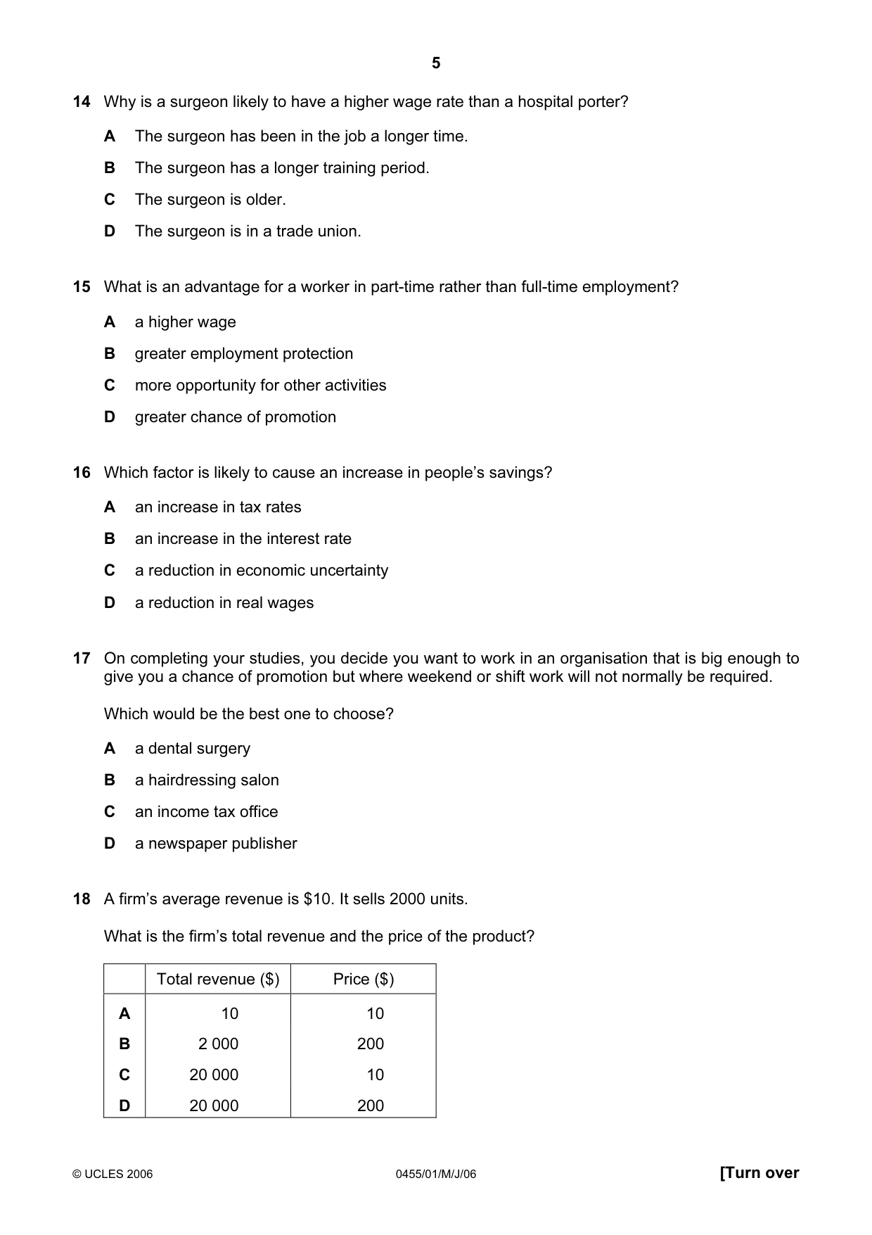 Cambridge IGCSE Economics 0455 2006 May/June Paper 1 · Variant 1 question paper, page 5 of 12