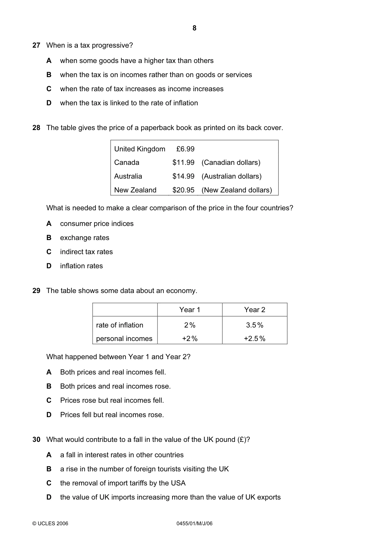 Cambridge IGCSE Economics 0455 2006 May/June Paper 1 · Variant 1 question paper, page 8 of 12