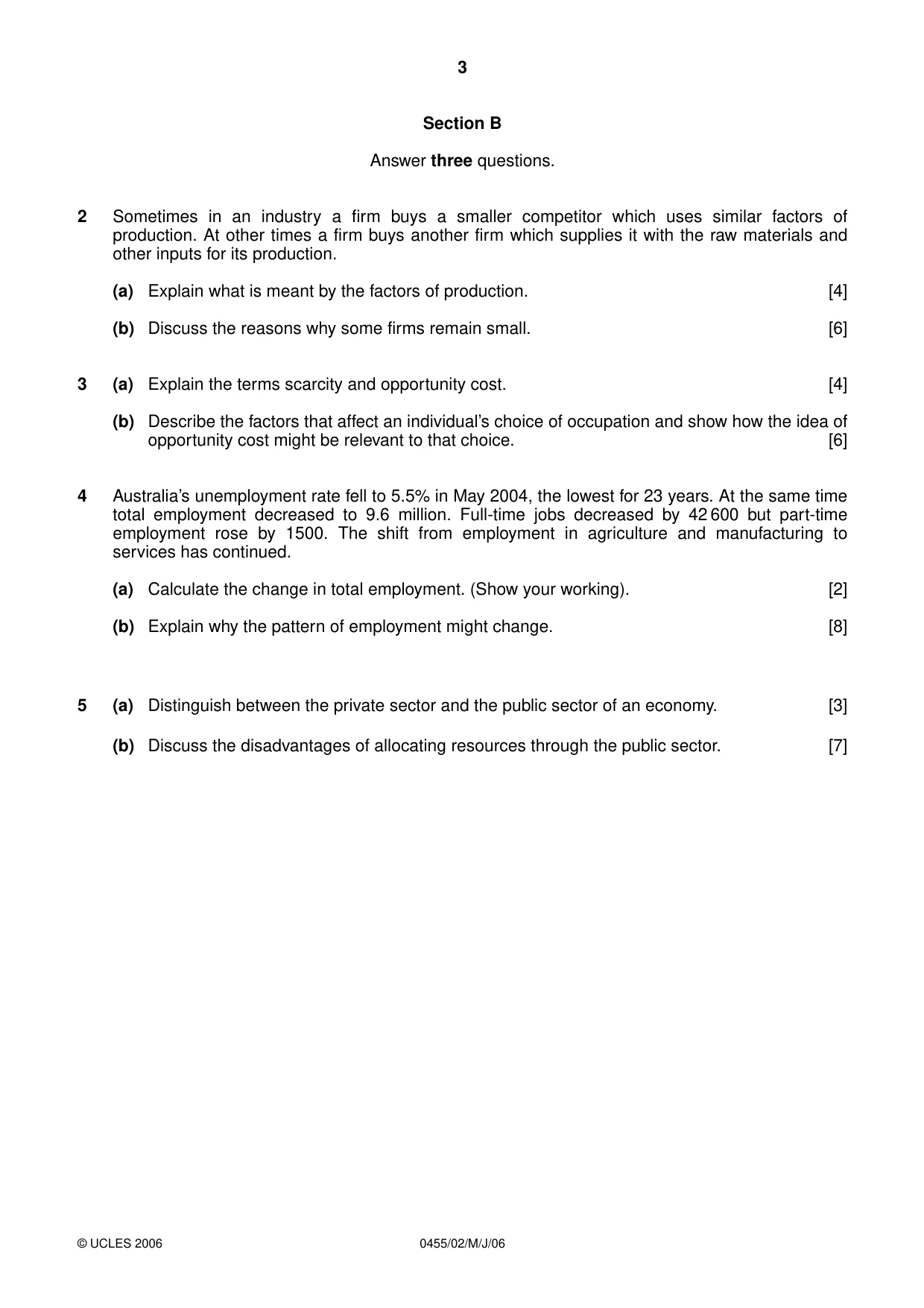 Cambridge IGCSE Economics 0455 2006 May/June Paper 2 · Variant 1 question paper, page 3 of 4