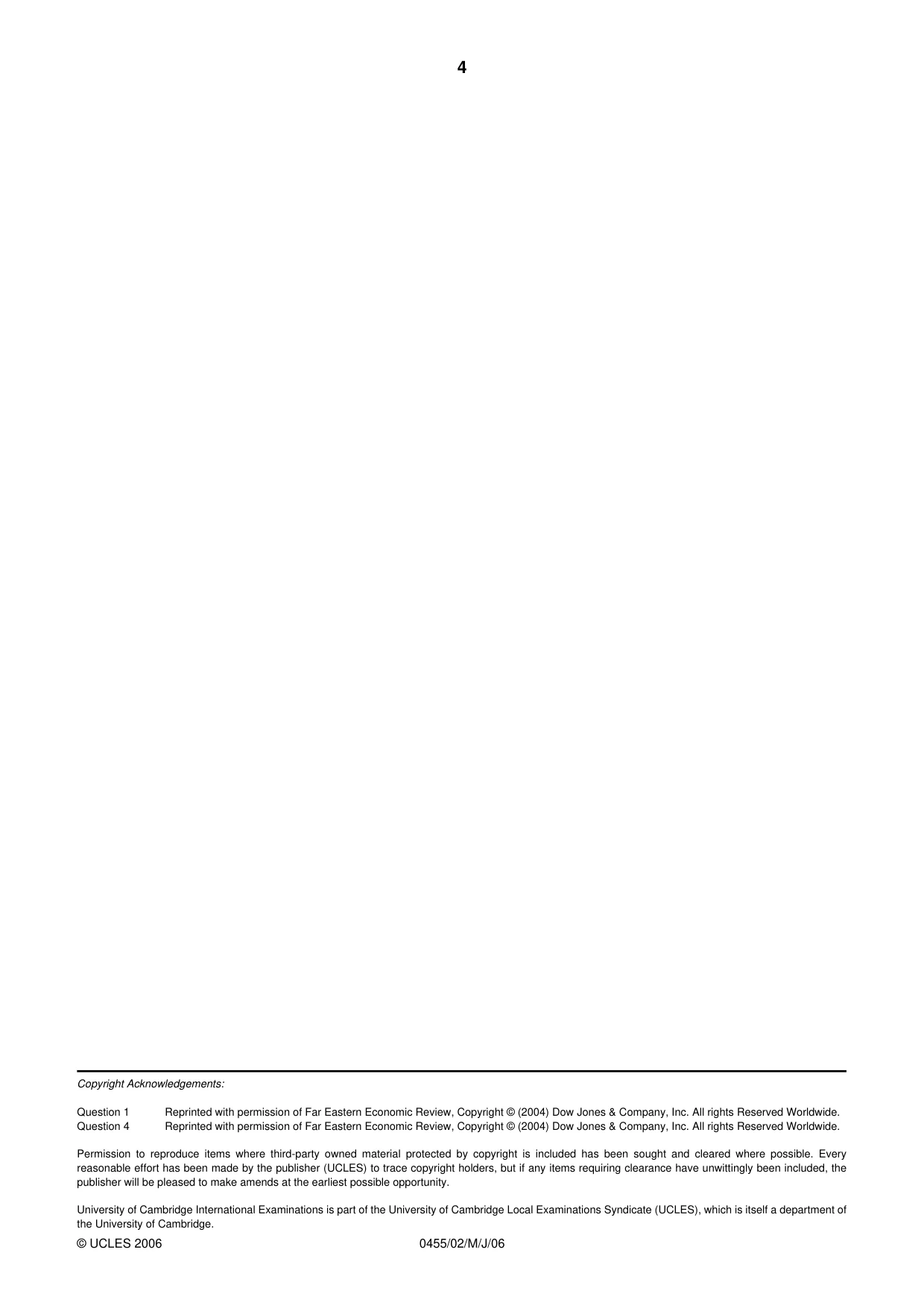 Cambridge IGCSE Economics 0455 2006 May/June Paper 2 · Variant 1 question paper, page 4 of 4