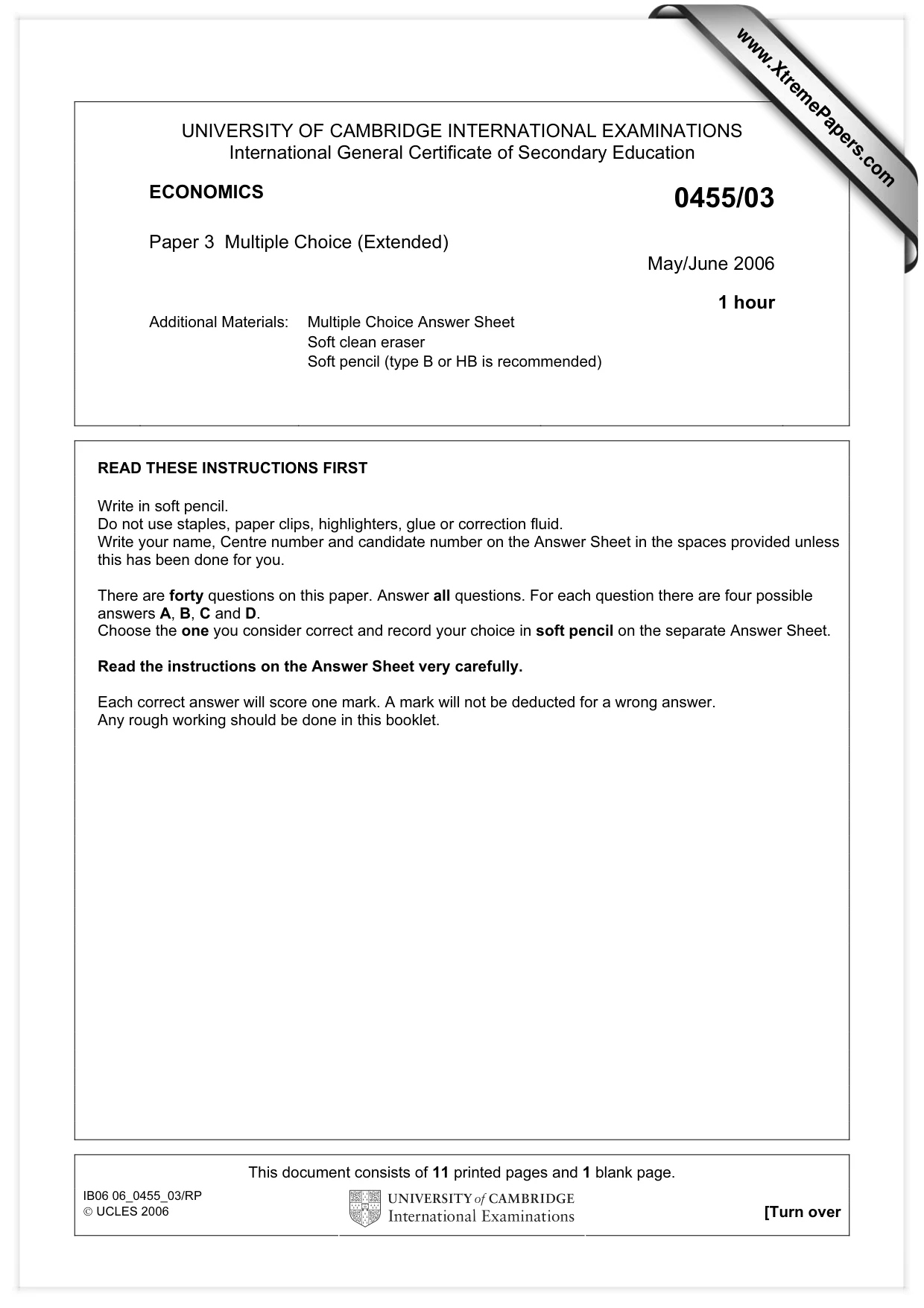 Cambridge IGCSE Economics 0455 2006 May/June Paper 3 · Variant 1 question paper, page 1 of 12