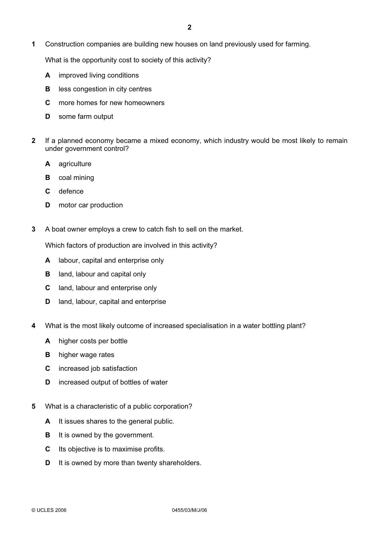 Cambridge IGCSE Economics 0455 2006 May/June Paper 3 · Variant 1 question paper, page 2 of 12