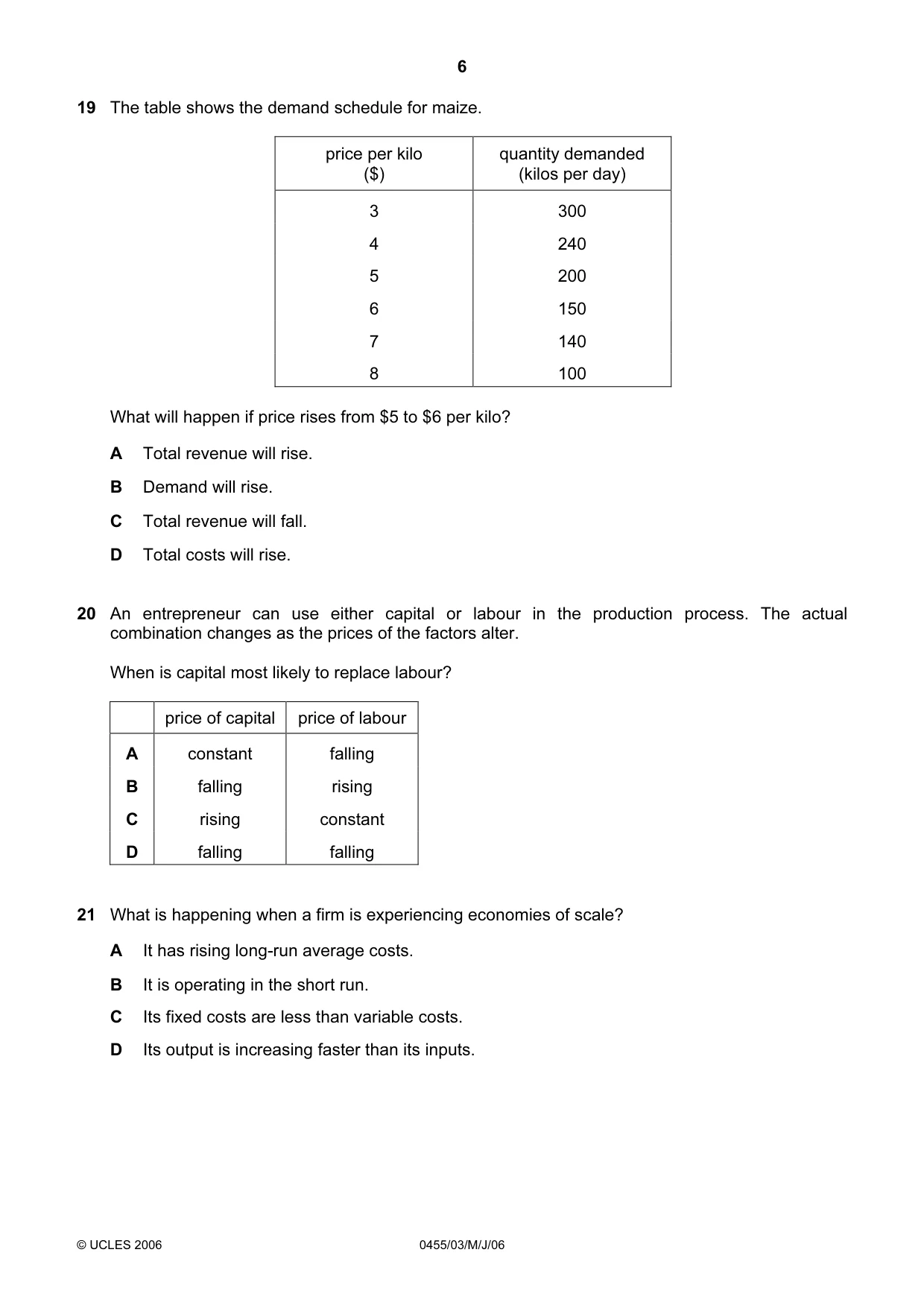 Cambridge IGCSE Economics 0455 2006 May/June Paper 3 · Variant 1 question paper, page 6 of 12