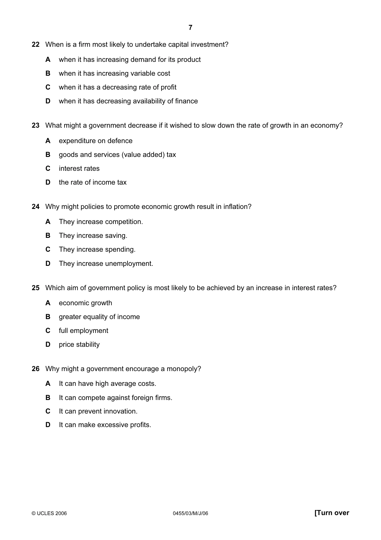 Cambridge IGCSE Economics 0455 2006 May/June Paper 3 · Variant 1 question paper, page 7 of 12