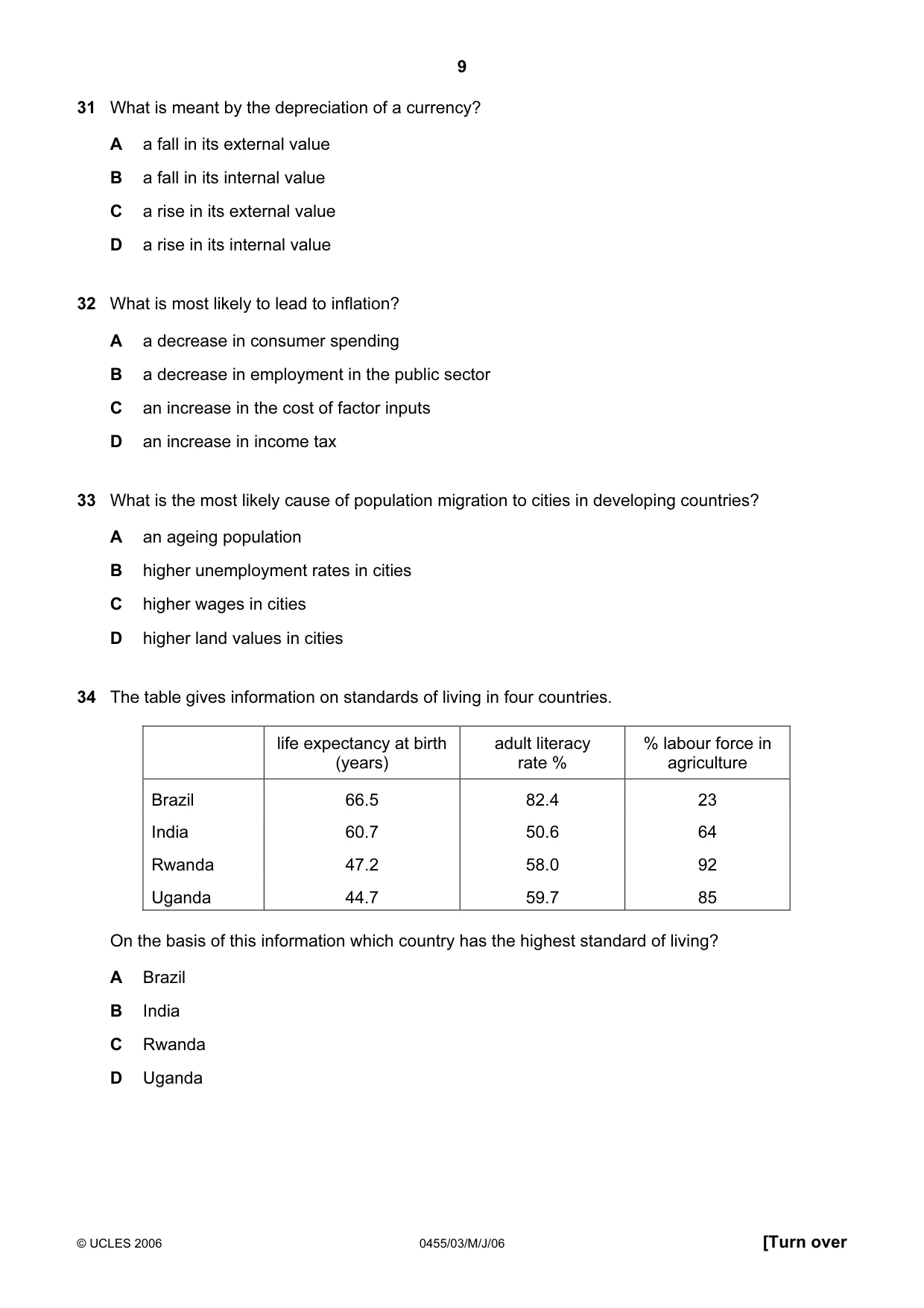Cambridge IGCSE Economics 0455 2006 May/June Paper 3 · Variant 1 question paper, page 9 of 12