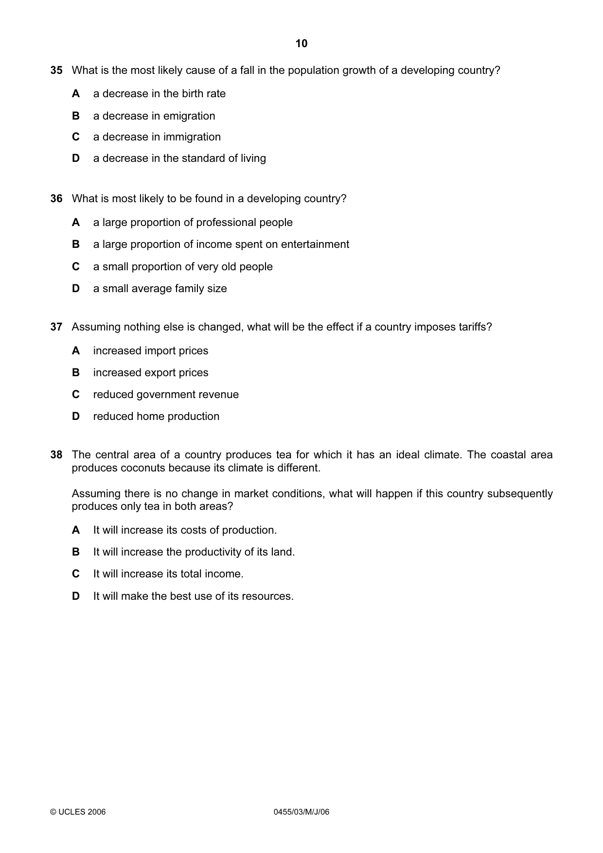 Cambridge IGCSE Economics 0455 2006 May/June Paper 3 · Variant 1 question paper, page 10 of 12