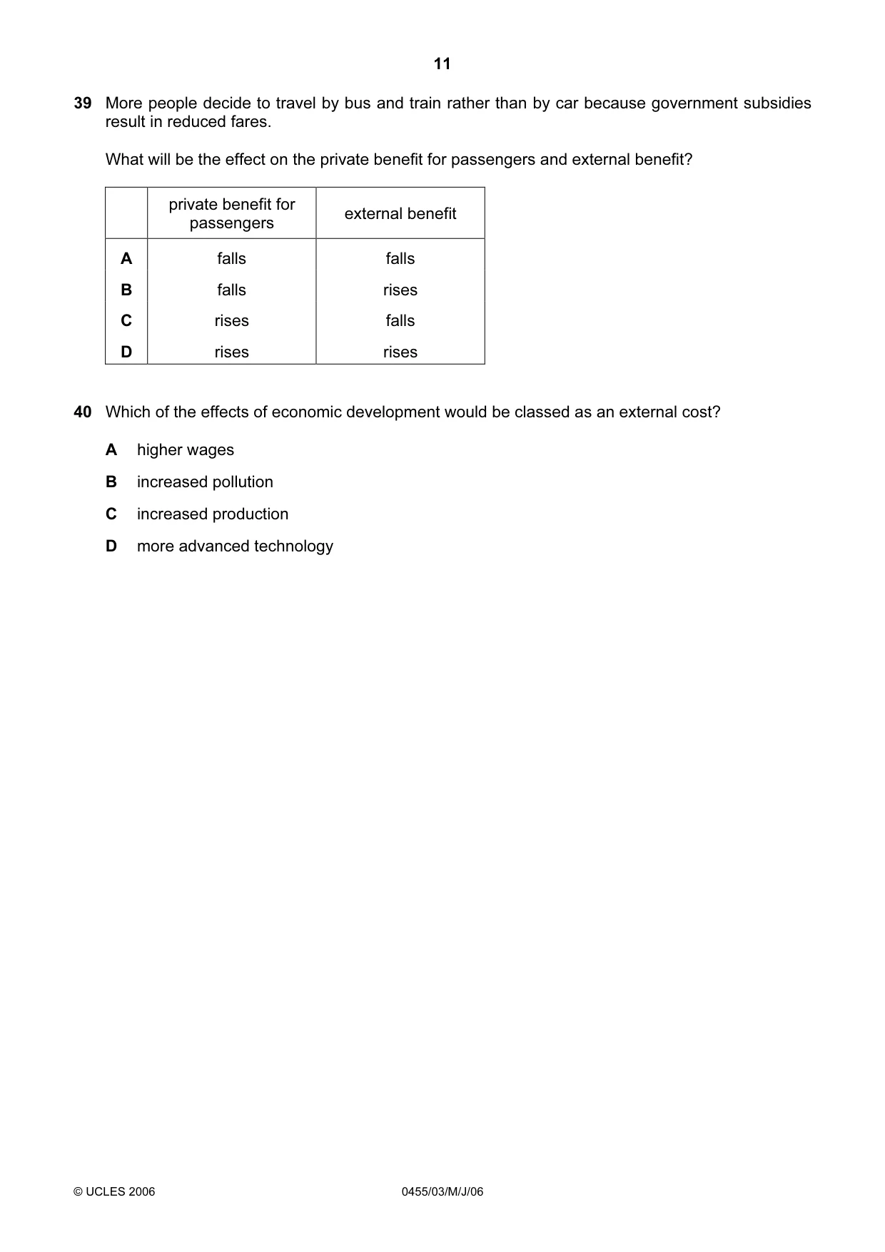 Cambridge IGCSE Economics 0455 2006 May/June Paper 3 · Variant 1 question paper, page 11 of 12