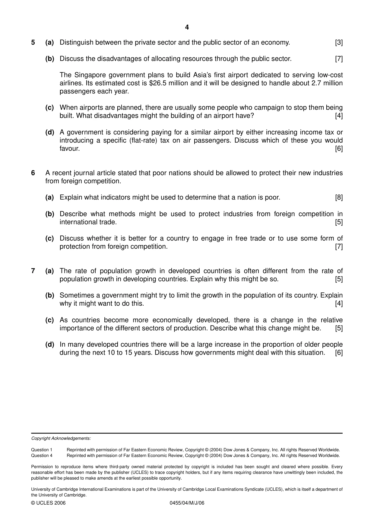 Cambridge IGCSE Economics 0455 2006 May/June Paper 4 · Variant 1 question paper, page 4 of 4