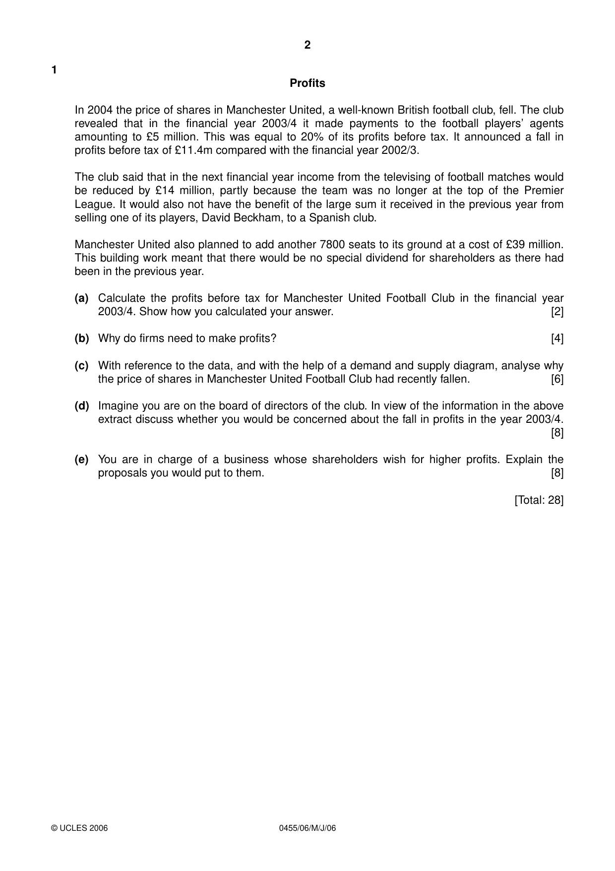 Cambridge IGCSE Economics 0455 2006 May/June Paper 6 · Variant 1 question paper, page 2 of 4