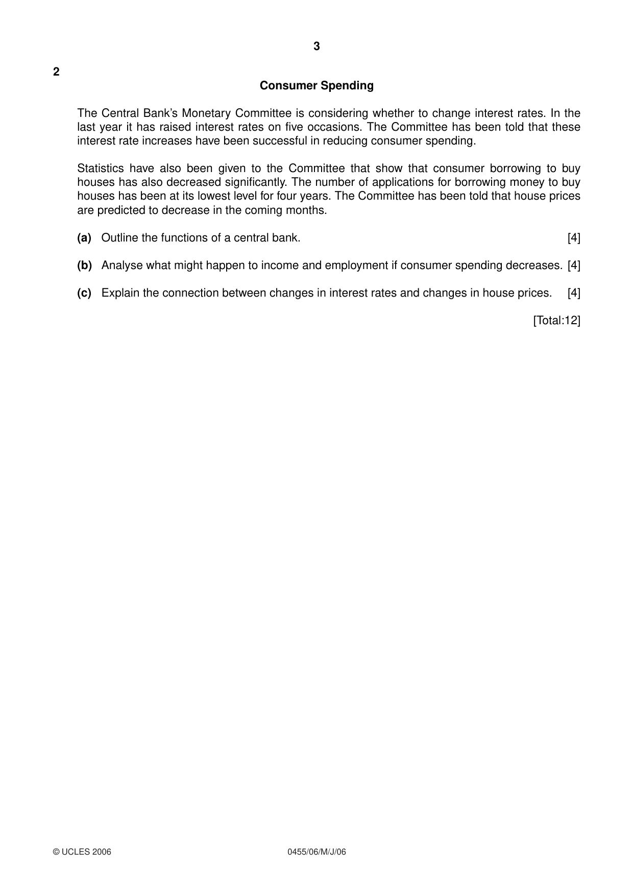 Cambridge IGCSE Economics 0455 2006 May/June Paper 6 · Variant 1 question paper, page 3 of 4