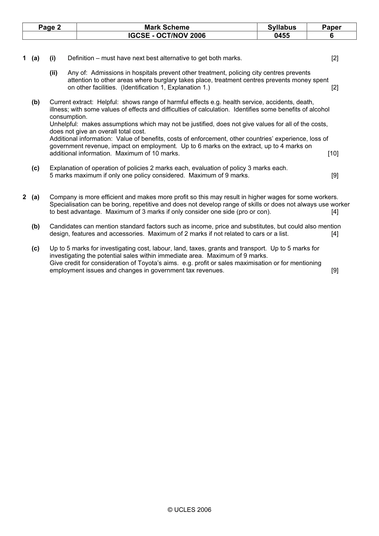 Mark scheme, page 2 of 2