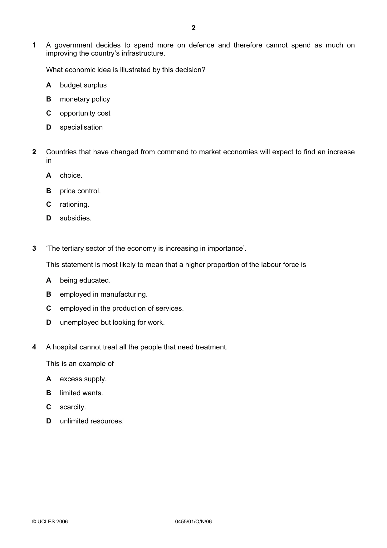 Cambridge IGCSE Economics 0455 2006 Oct/Nov Paper 1 · Variant 1 question paper, page 2 of 12