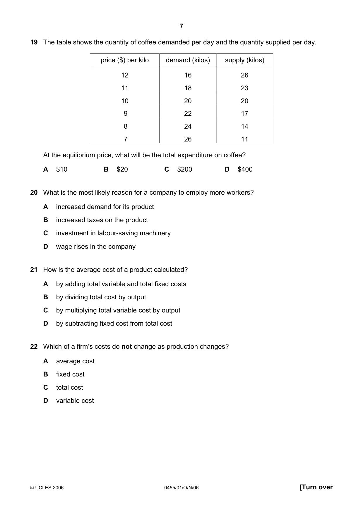 Cambridge IGCSE Economics 0455 2006 Oct/Nov Paper 1 · Variant 1 question paper, page 7 of 12