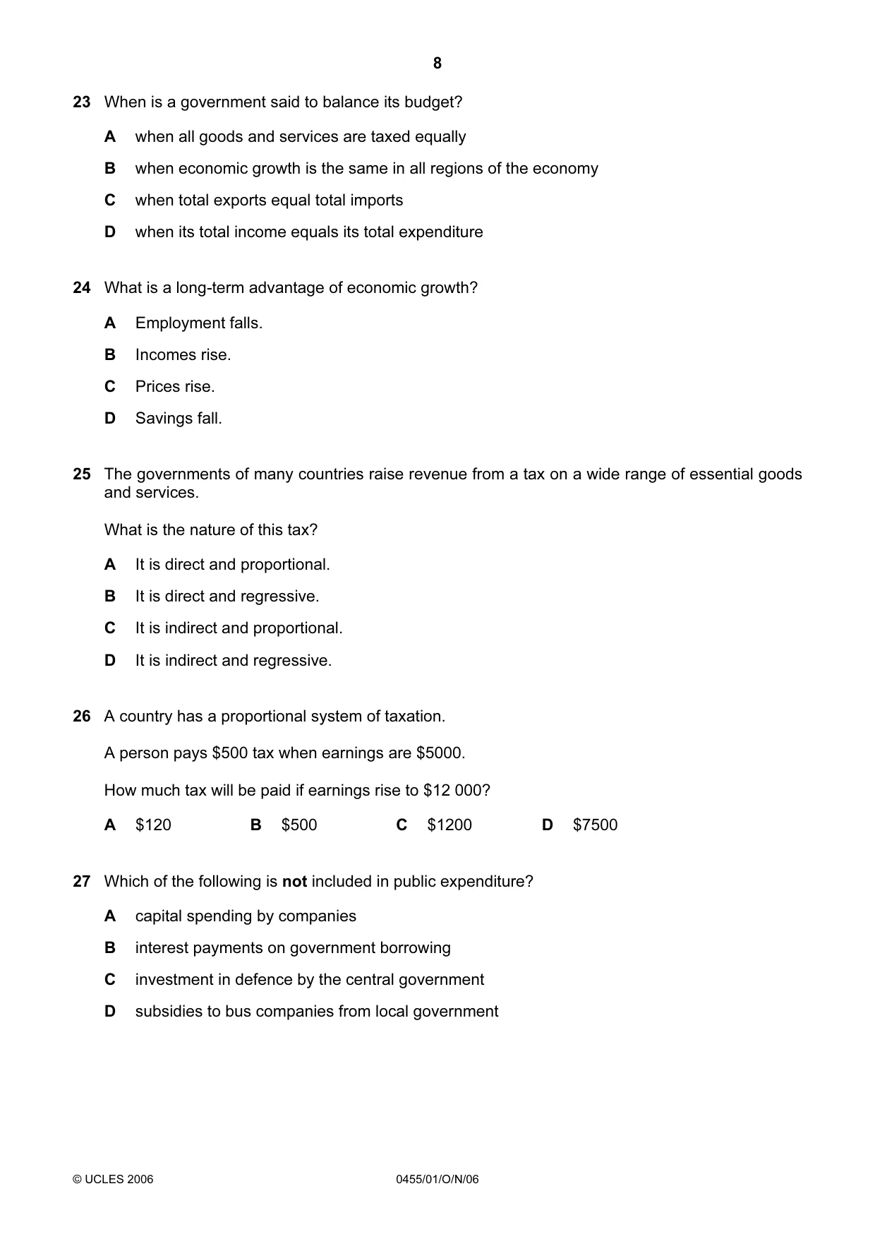 Cambridge IGCSE Economics 0455 2006 Oct/Nov Paper 1 · Variant 1 question paper, page 8 of 12