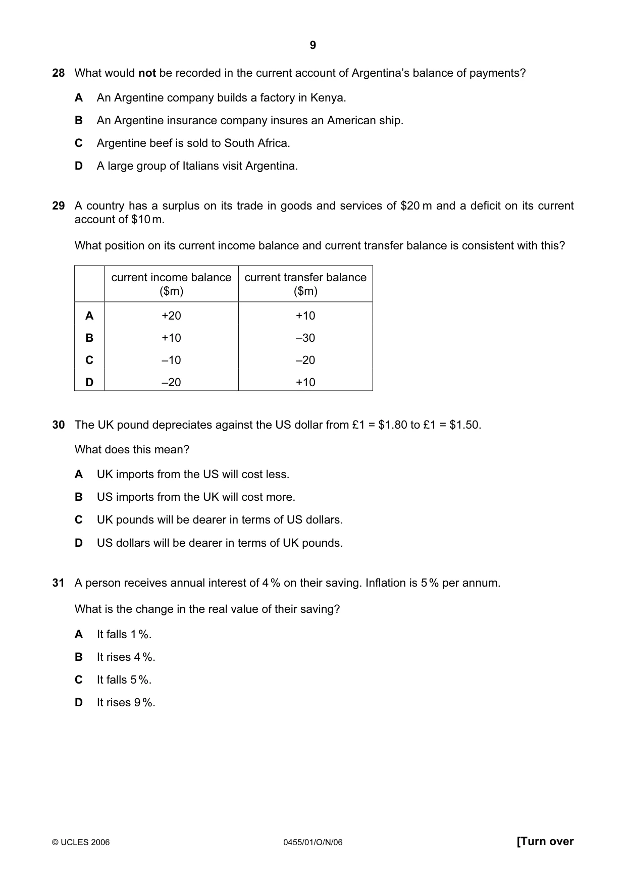 Cambridge IGCSE Economics 0455 2006 Oct/Nov Paper 1 · Variant 1 question paper, page 9 of 12