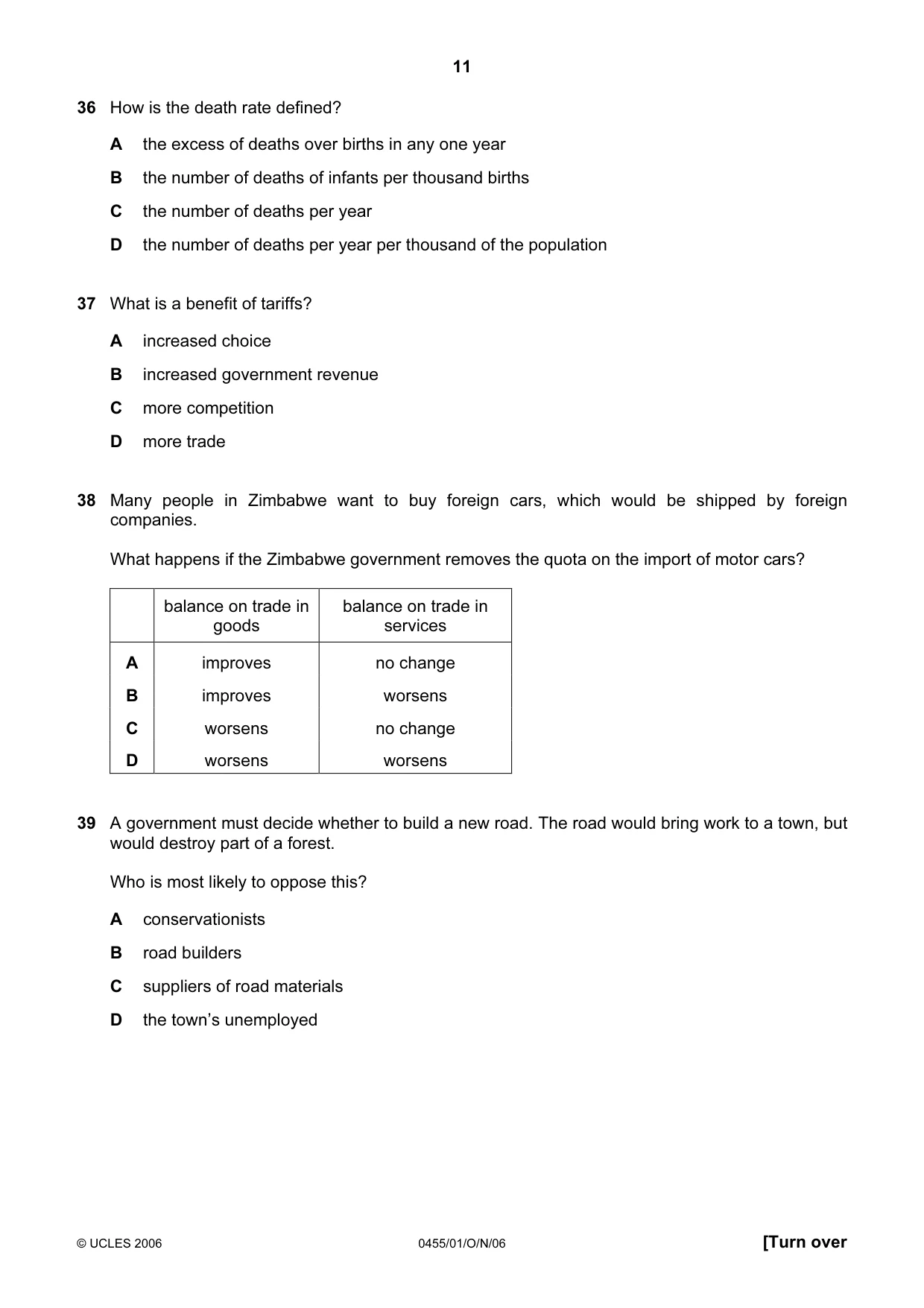 Cambridge IGCSE Economics 0455 2006 Oct/Nov Paper 1 · Variant 1 question paper, page 11 of 12