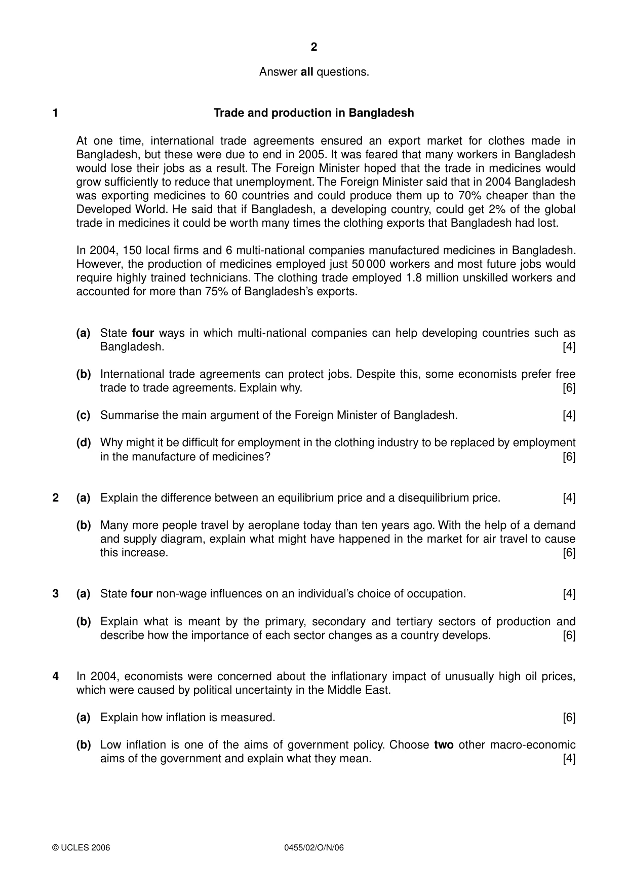 Cambridge IGCSE Economics 0455 2006 Oct/Nov Paper 2 · Variant 1 question paper, page 2 of 4