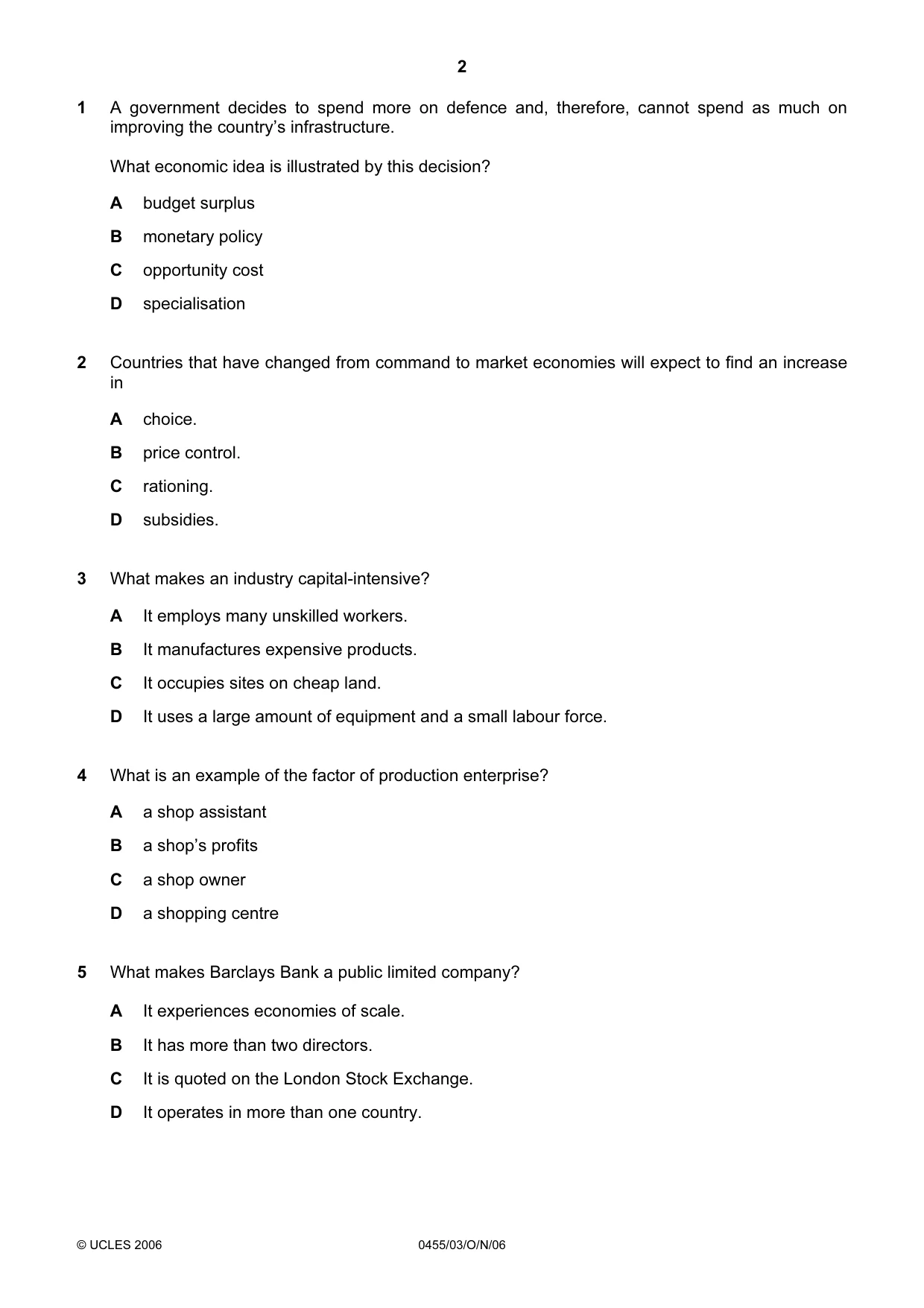 Cambridge IGCSE Economics 0455 2006 Oct/Nov Paper 3 · Variant 1 question paper, page 2 of 12