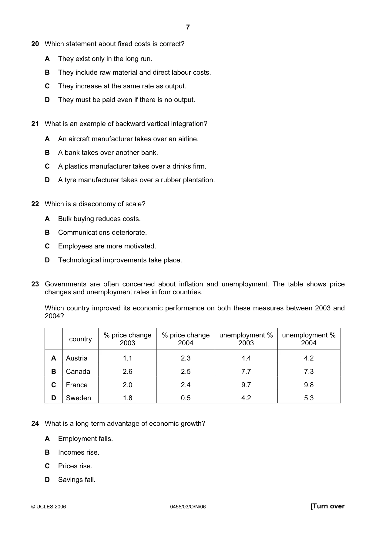 Cambridge IGCSE Economics 0455 2006 Oct/Nov Paper 3 · Variant 1 question paper, page 7 of 12