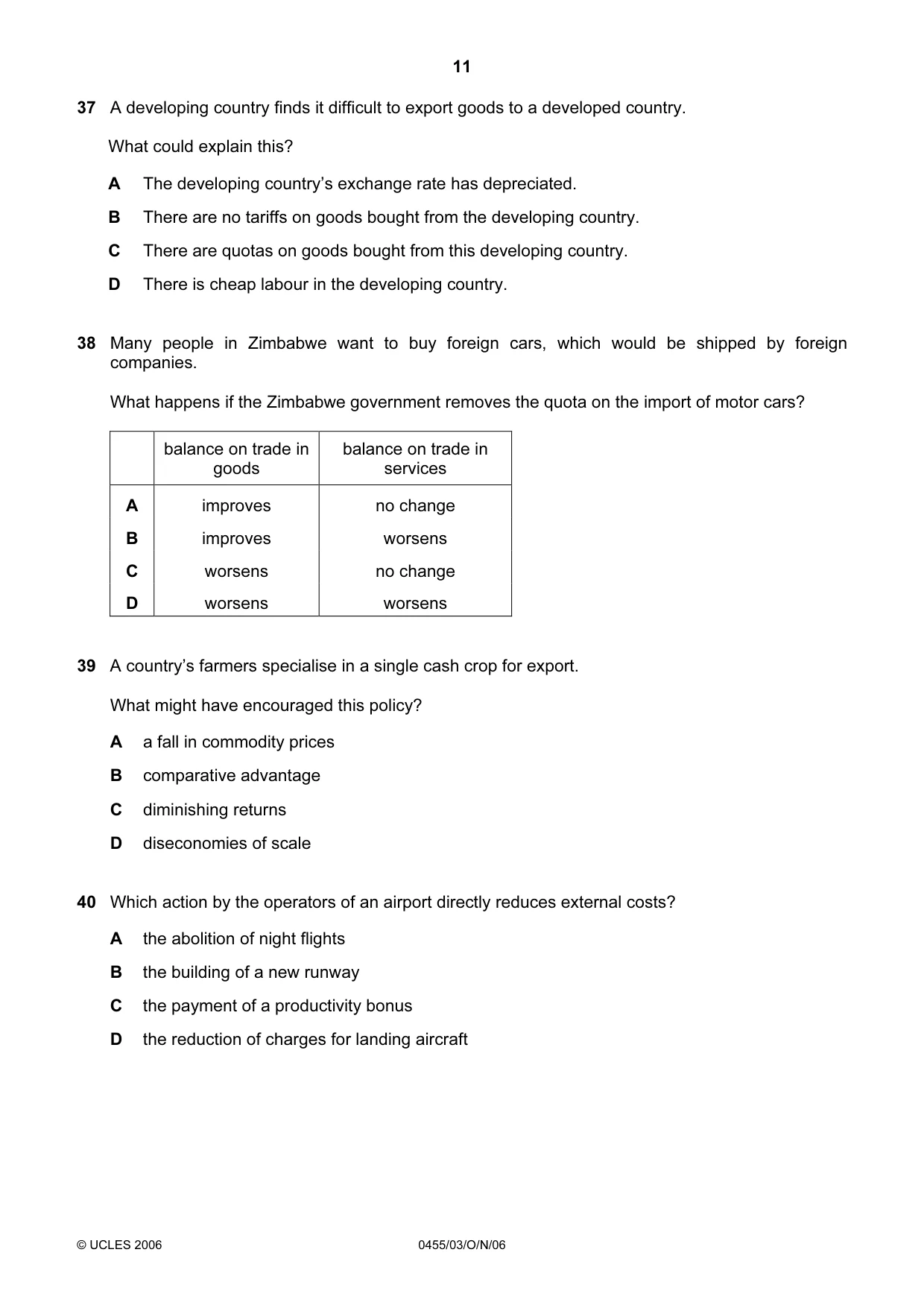 Cambridge IGCSE Economics 0455 2006 Oct/Nov Paper 3 · Variant 1 question paper, page 11 of 12