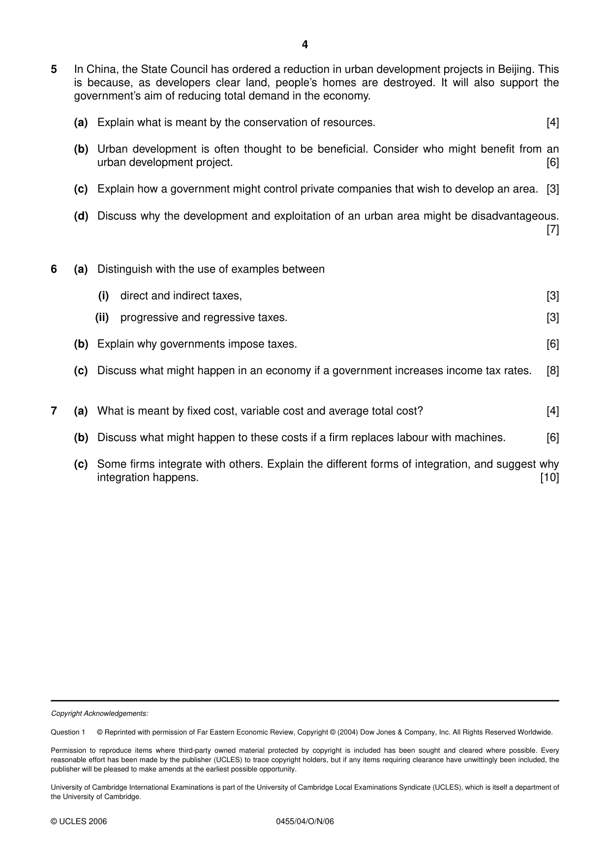 Cambridge IGCSE Economics 0455 2006 Oct/Nov Paper 4 · Variant 1 question paper, page 4 of 4