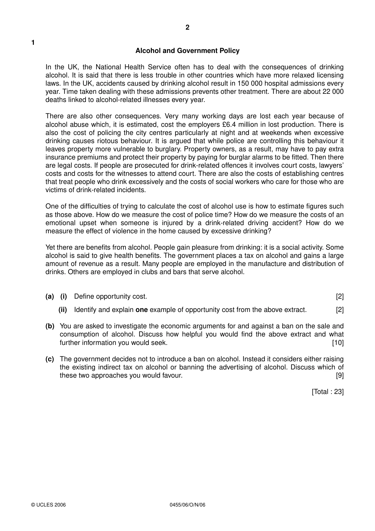 Cambridge IGCSE Economics 0455 2006 Oct/Nov Paper 6 · Variant 1 question paper, page 2 of 4
