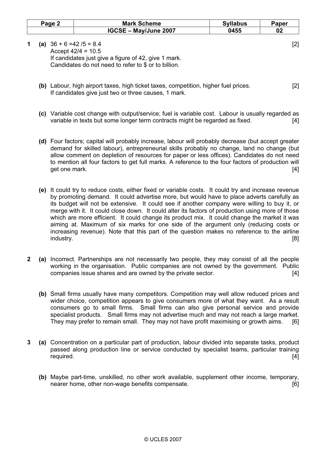 Mark scheme, page 2 of 3