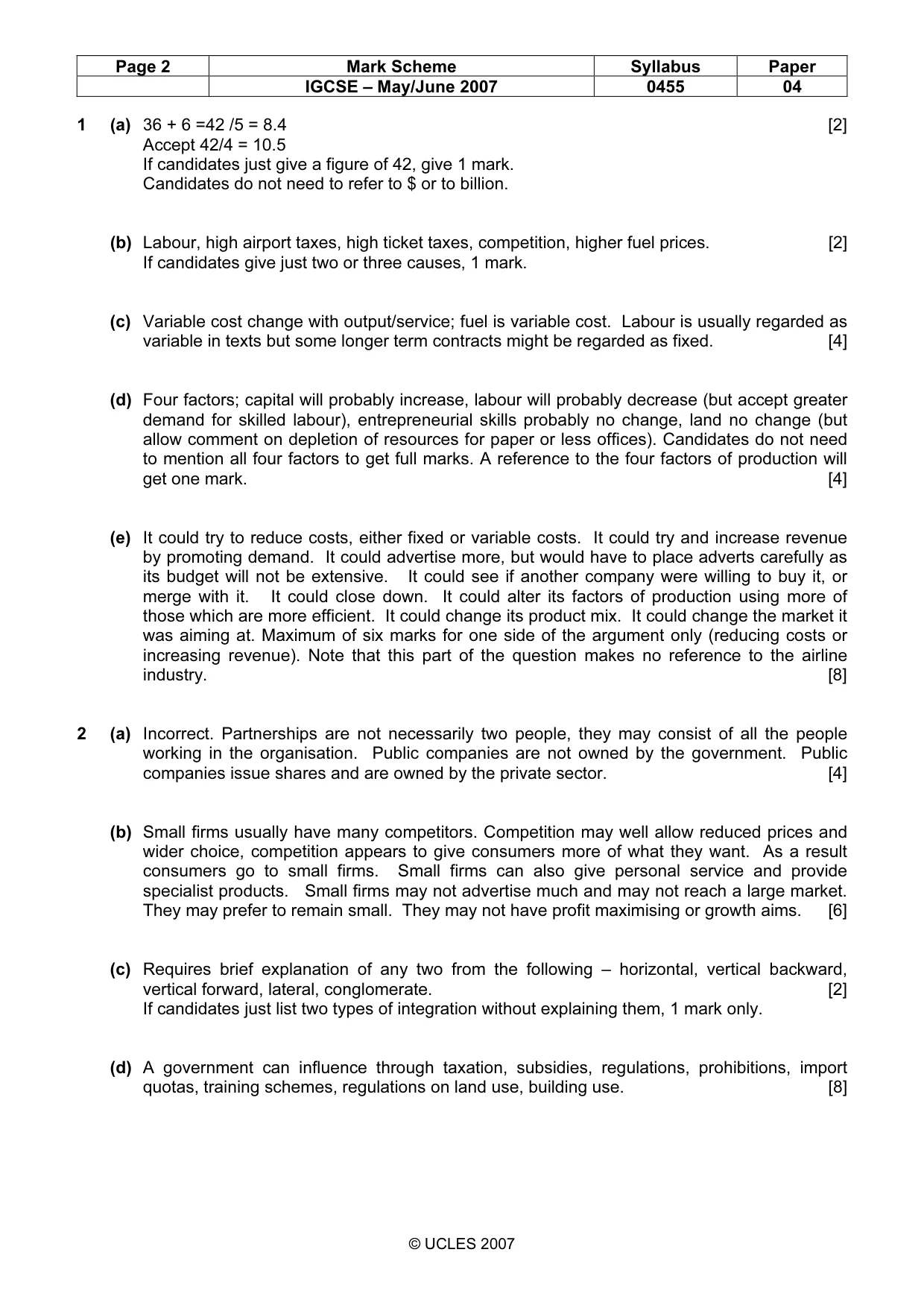 Mark scheme, page 2 of 4