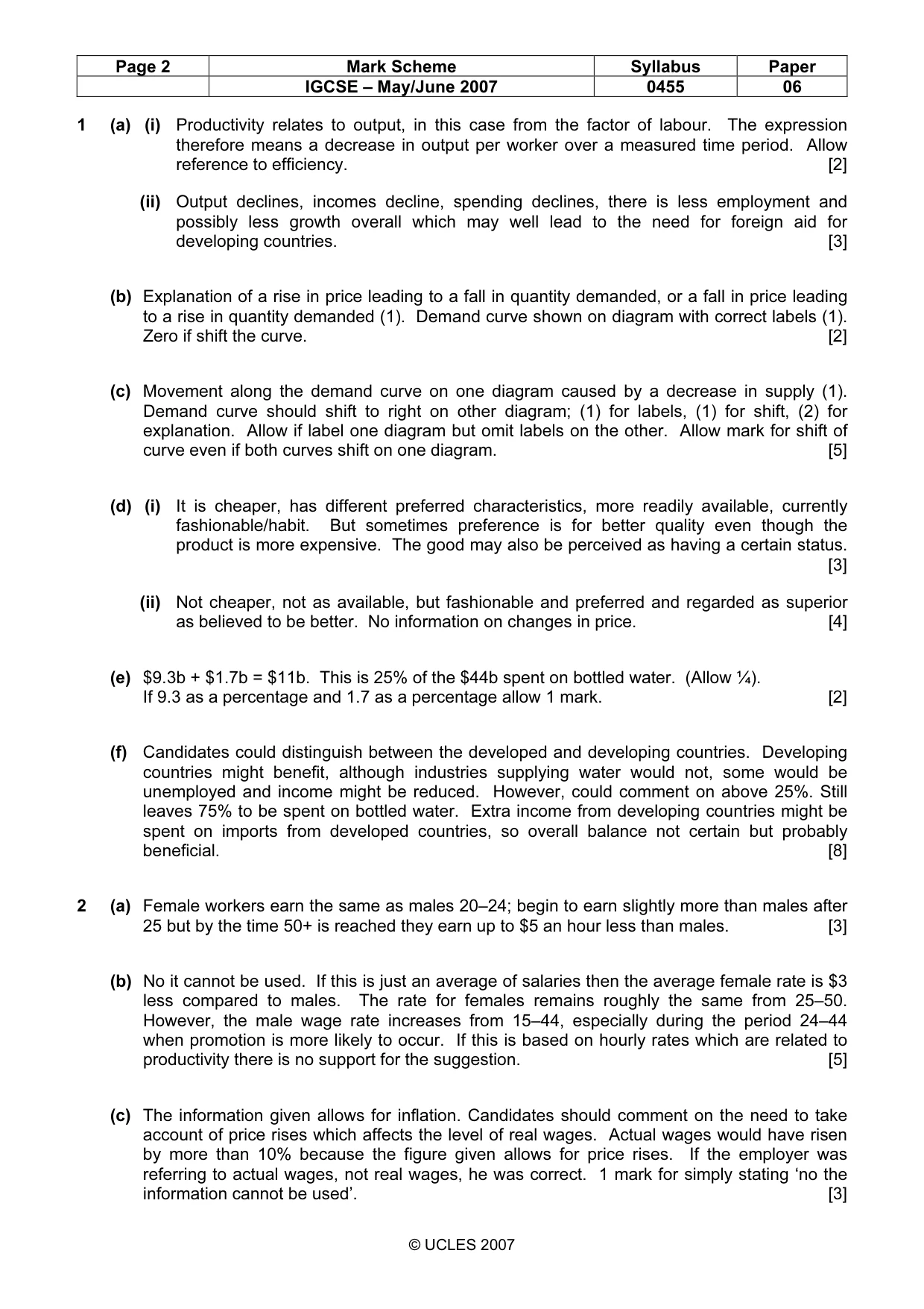 Mark scheme, page 2 of 2