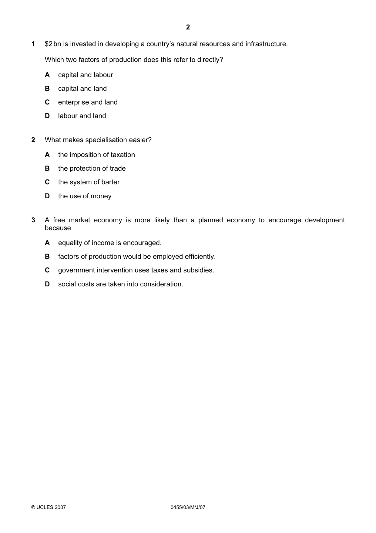 Cambridge IGCSE Economics 0455 2007 May/June Paper 3 · Variant 1 question paper, page 2 of 12