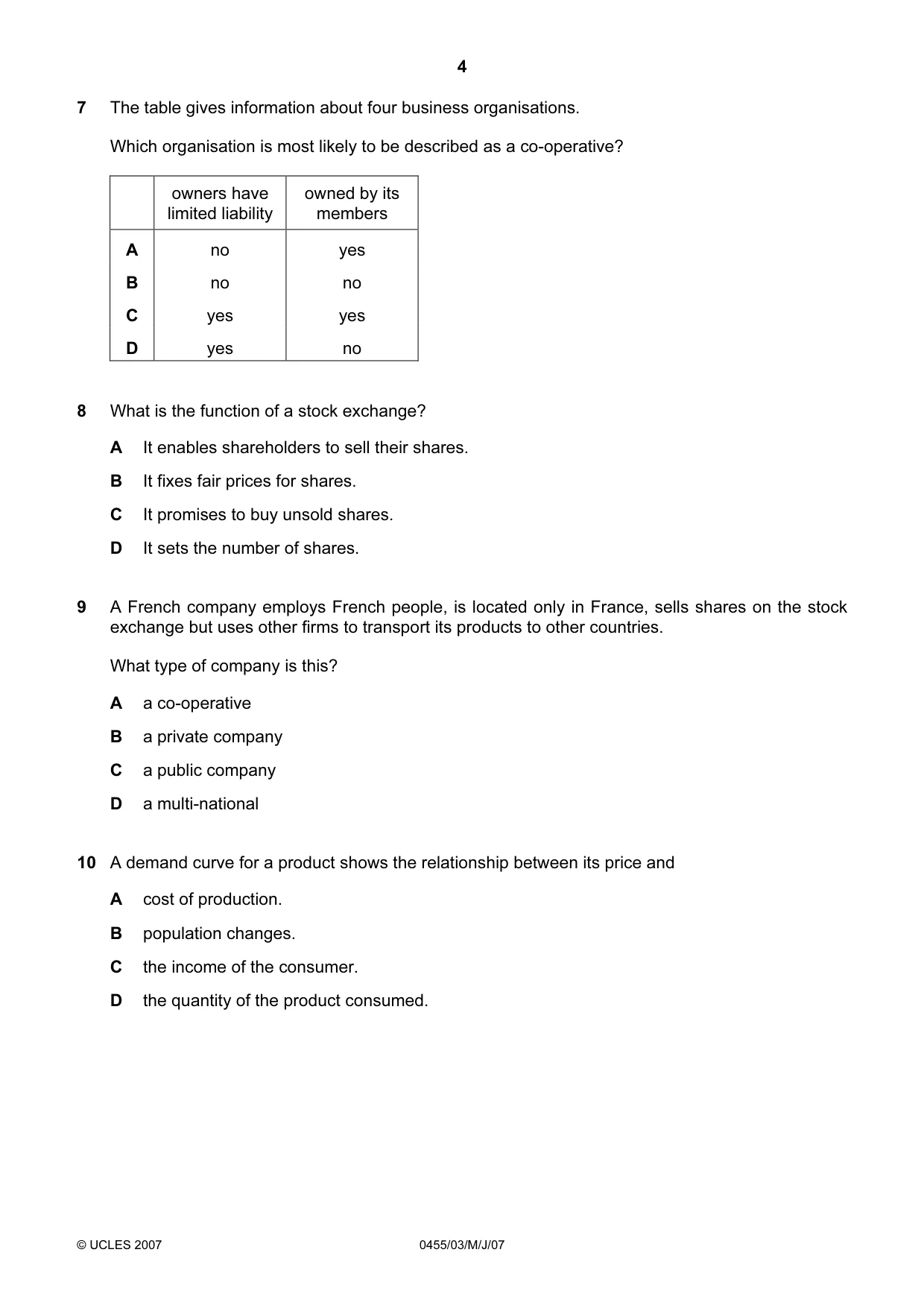 Cambridge IGCSE Economics 0455 2007 May/June Paper 3 · Variant 1 question paper, page 4 of 12