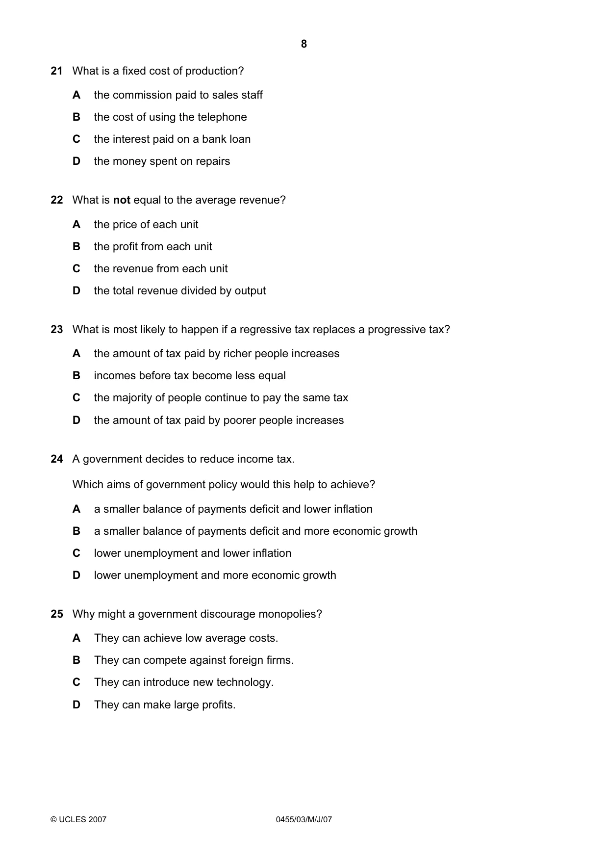 Cambridge IGCSE Economics 0455 2007 May/June Paper 3 · Variant 1 question paper, page 8 of 12