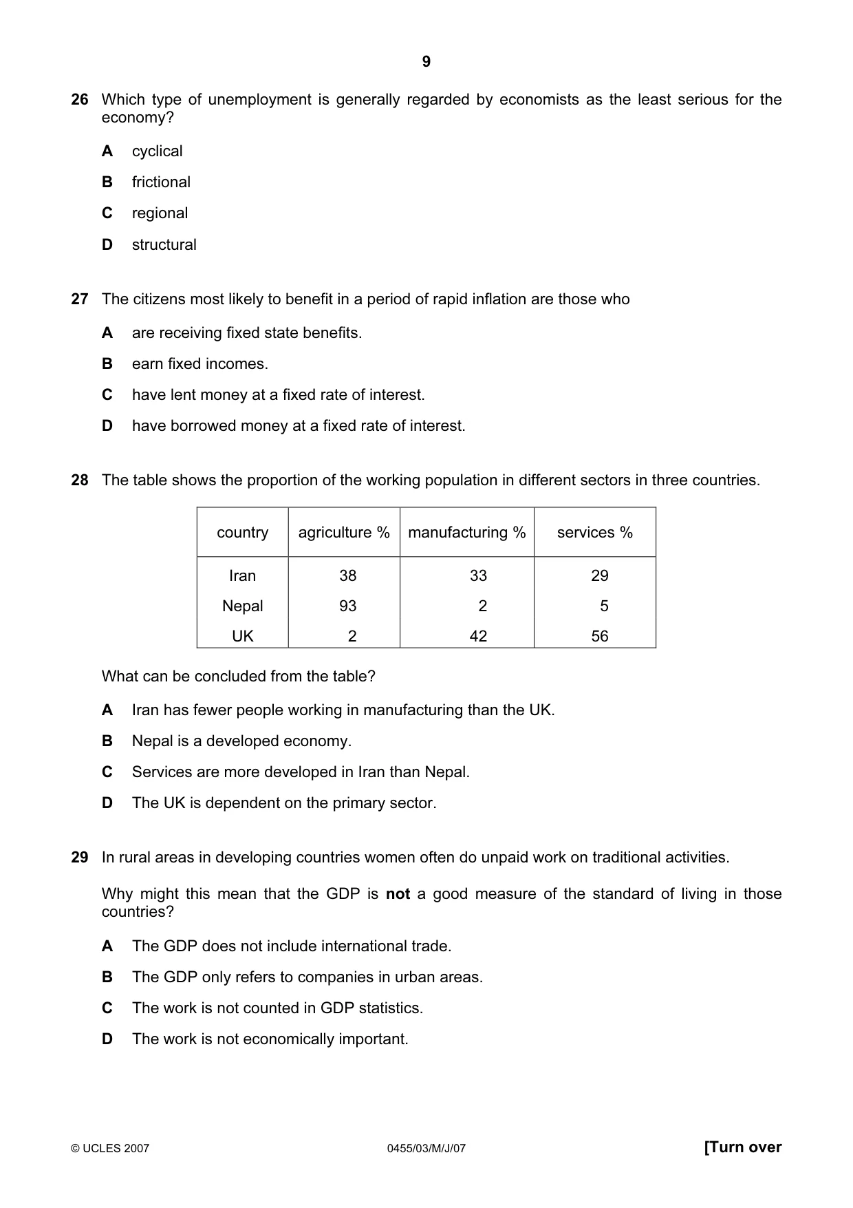 Cambridge IGCSE Economics 0455 2007 May/June Paper 3 · Variant 1 question paper, page 9 of 12