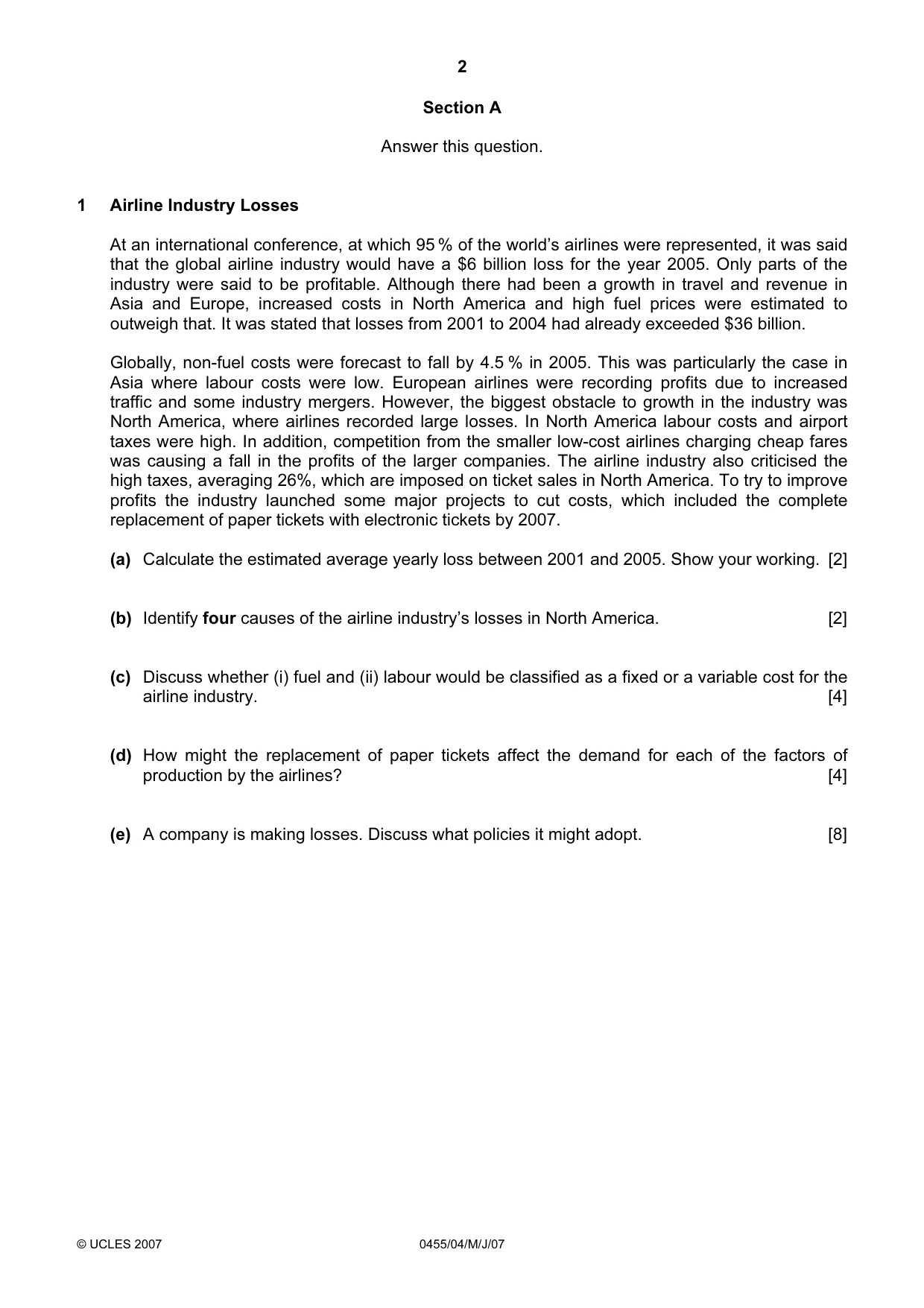Cambridge IGCSE Economics 0455 2007 May/June Paper 4 · Variant 1 question paper, page 2 of 4