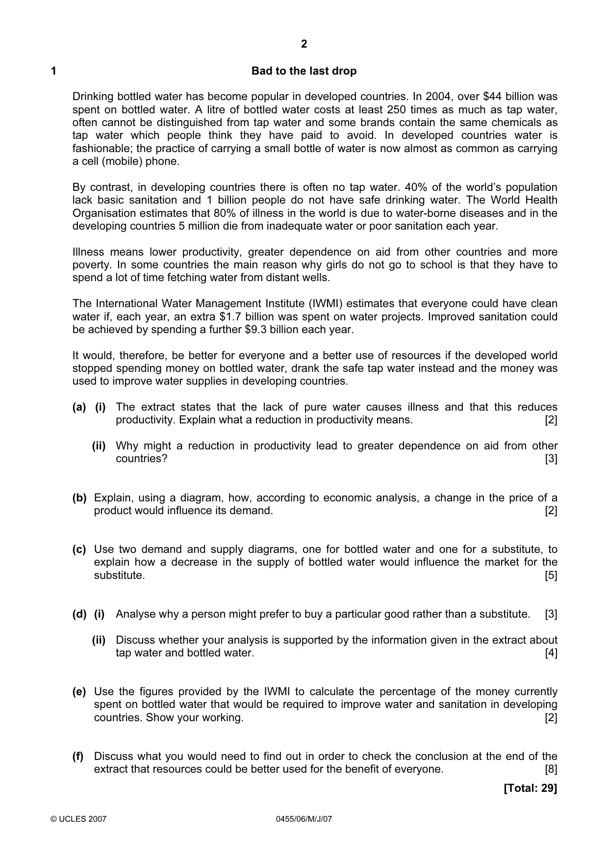 Cambridge IGCSE Economics 0455 2007 May/June Paper 6 · Variant 1 question paper, page 2 of 4