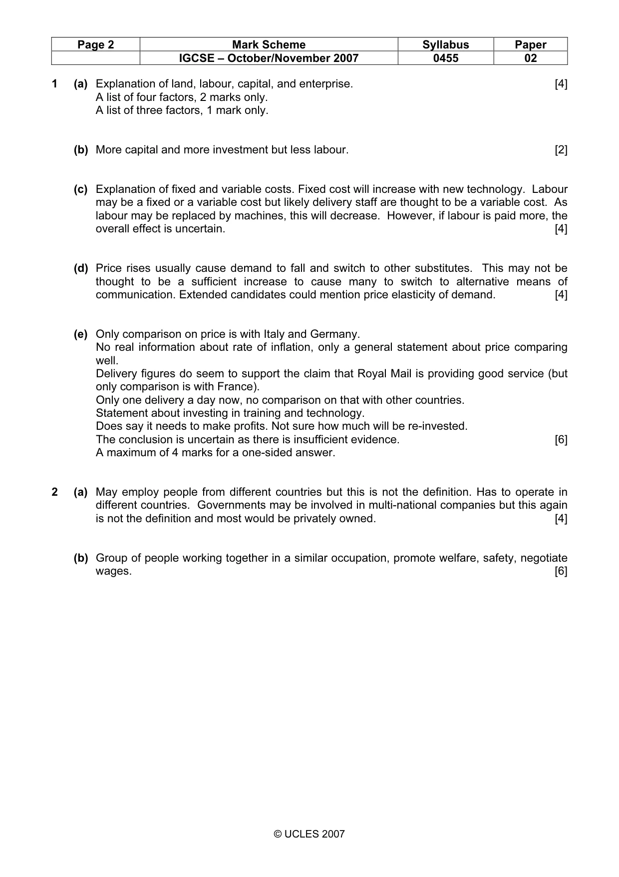Mark scheme, page 2 of 3