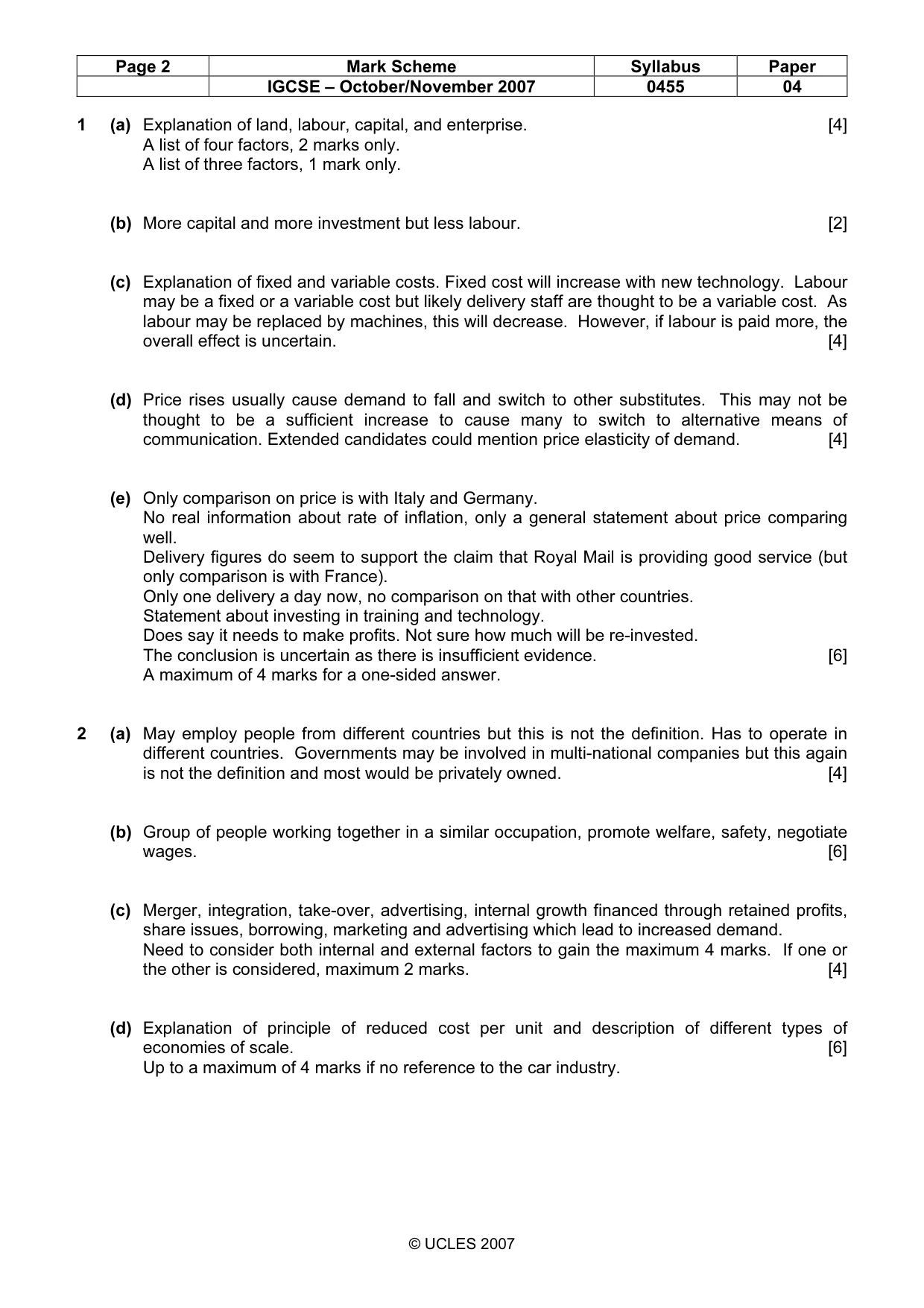 Mark scheme, page 2 of 4