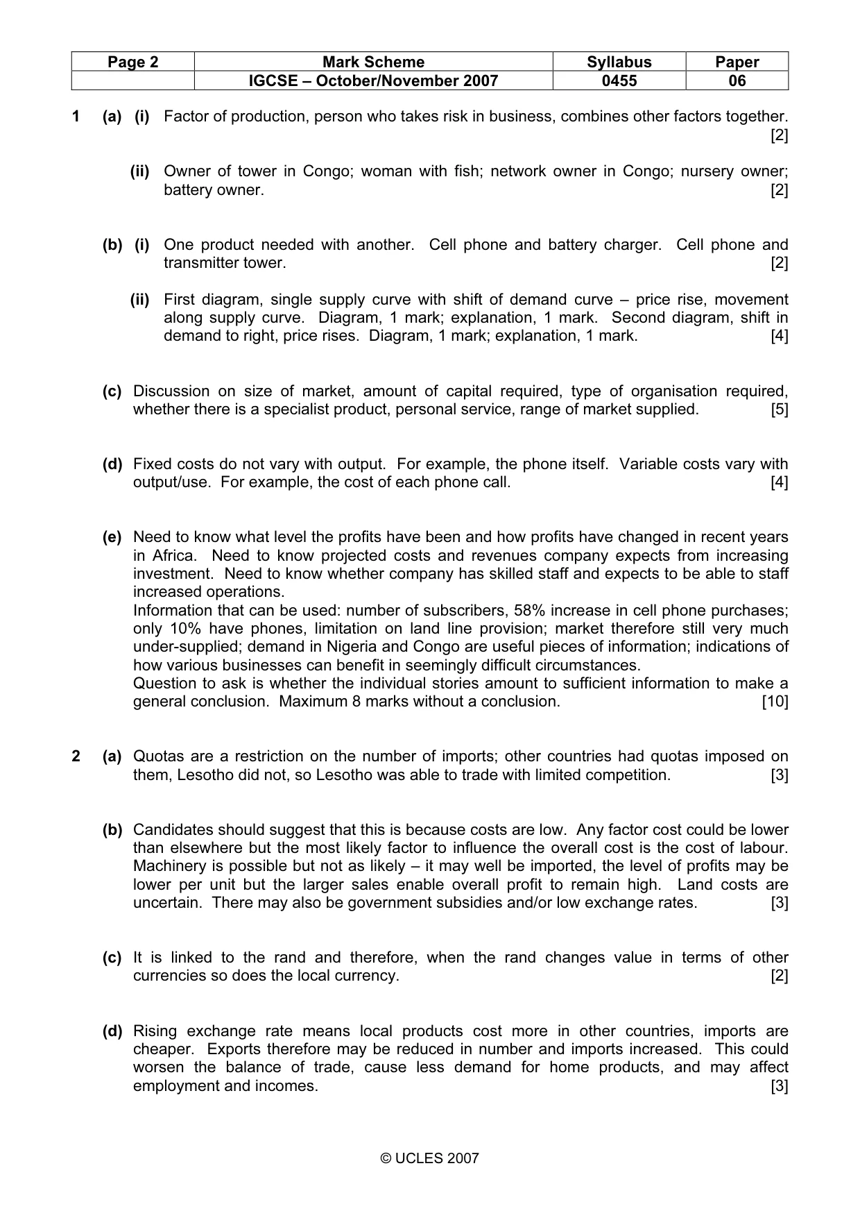 Mark scheme, page 2 of 2