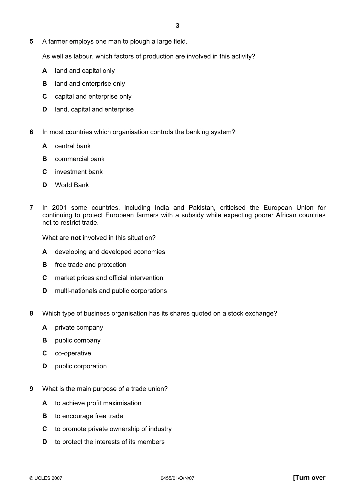 Cambridge IGCSE Economics 0455 2007 Oct/Nov Paper 1 · Variant 1 question paper, page 3 of 12