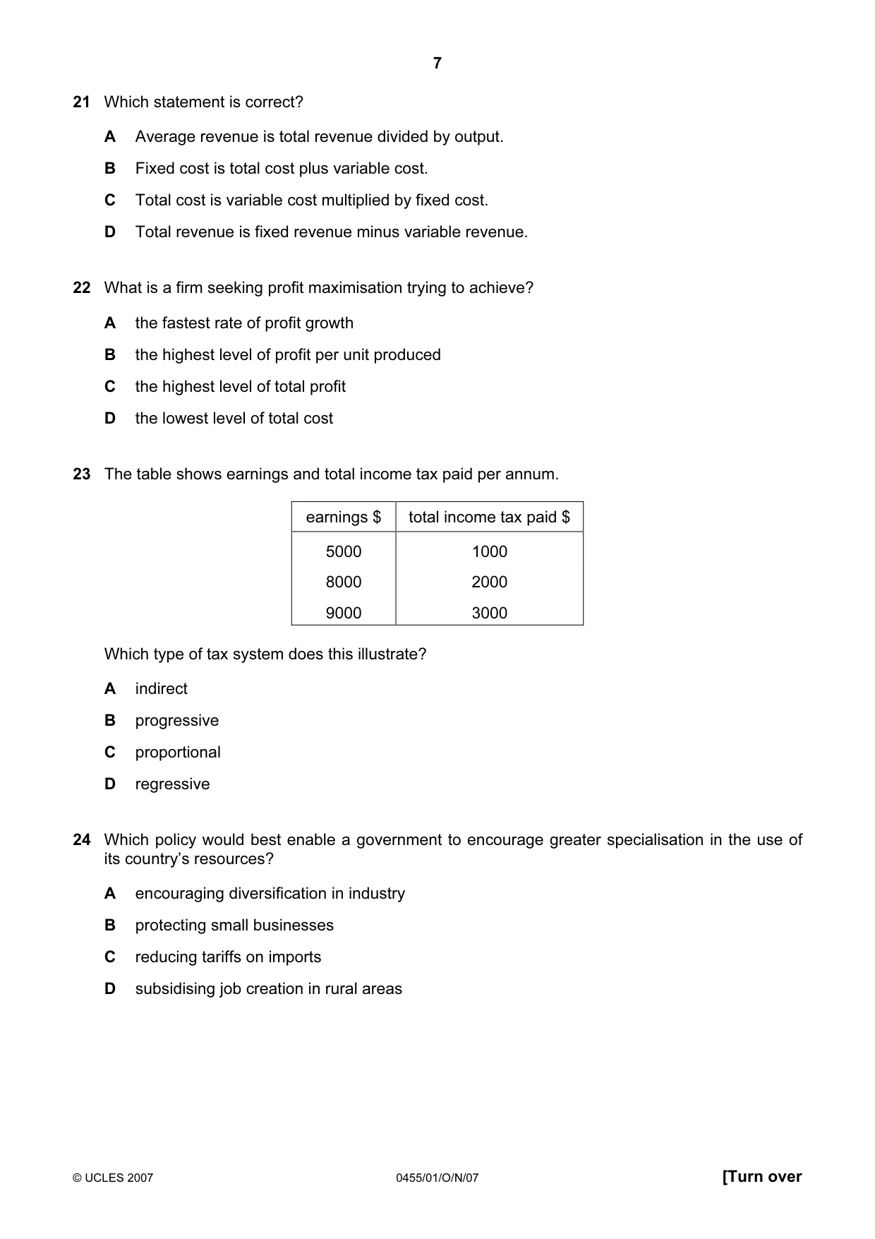 Cambridge IGCSE Economics 0455 2007 Oct/Nov Paper 1 · Variant 1 question paper, page 7 of 12