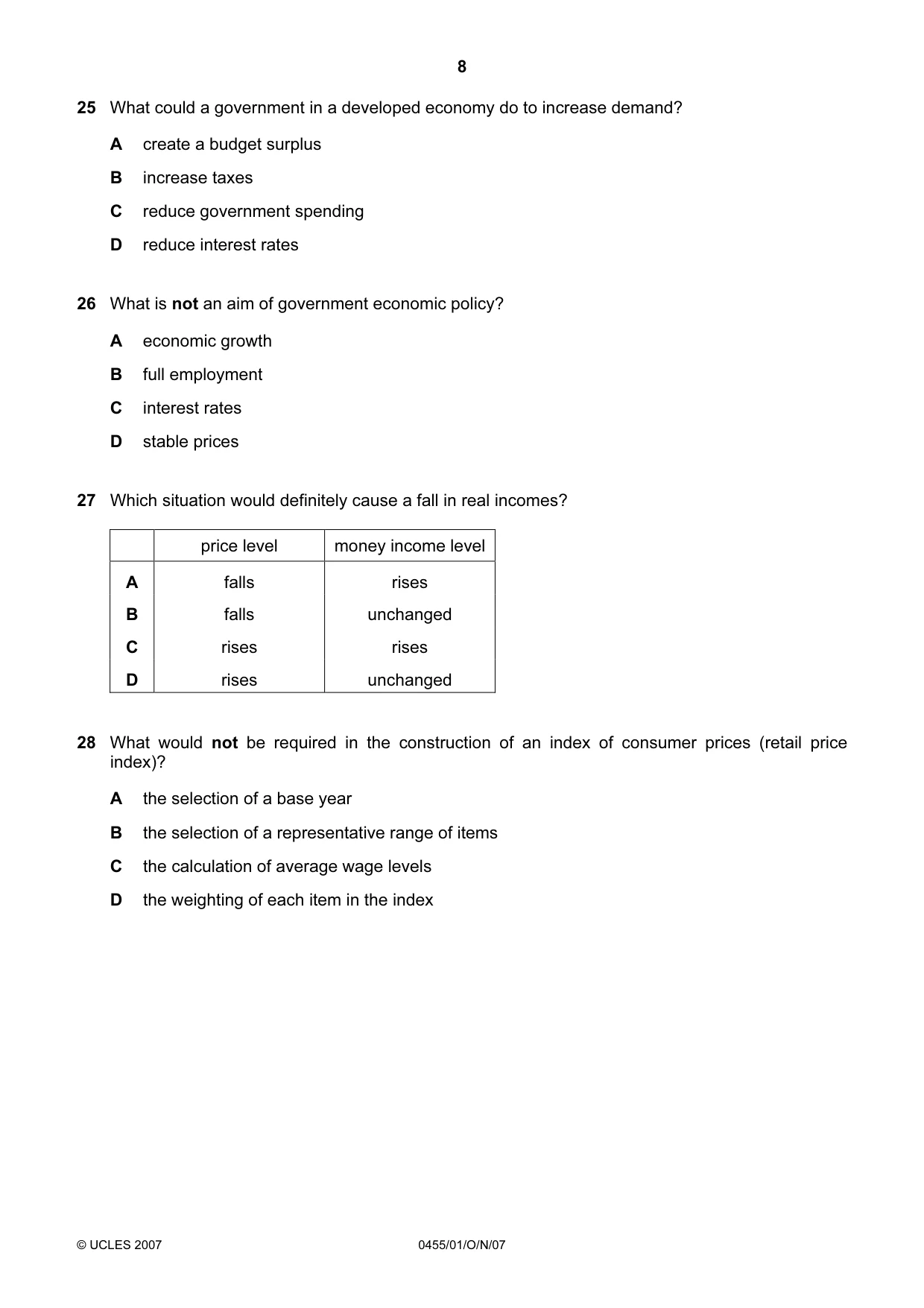 Cambridge IGCSE Economics 0455 2007 Oct/Nov Paper 1 · Variant 1 question paper, page 8 of 12