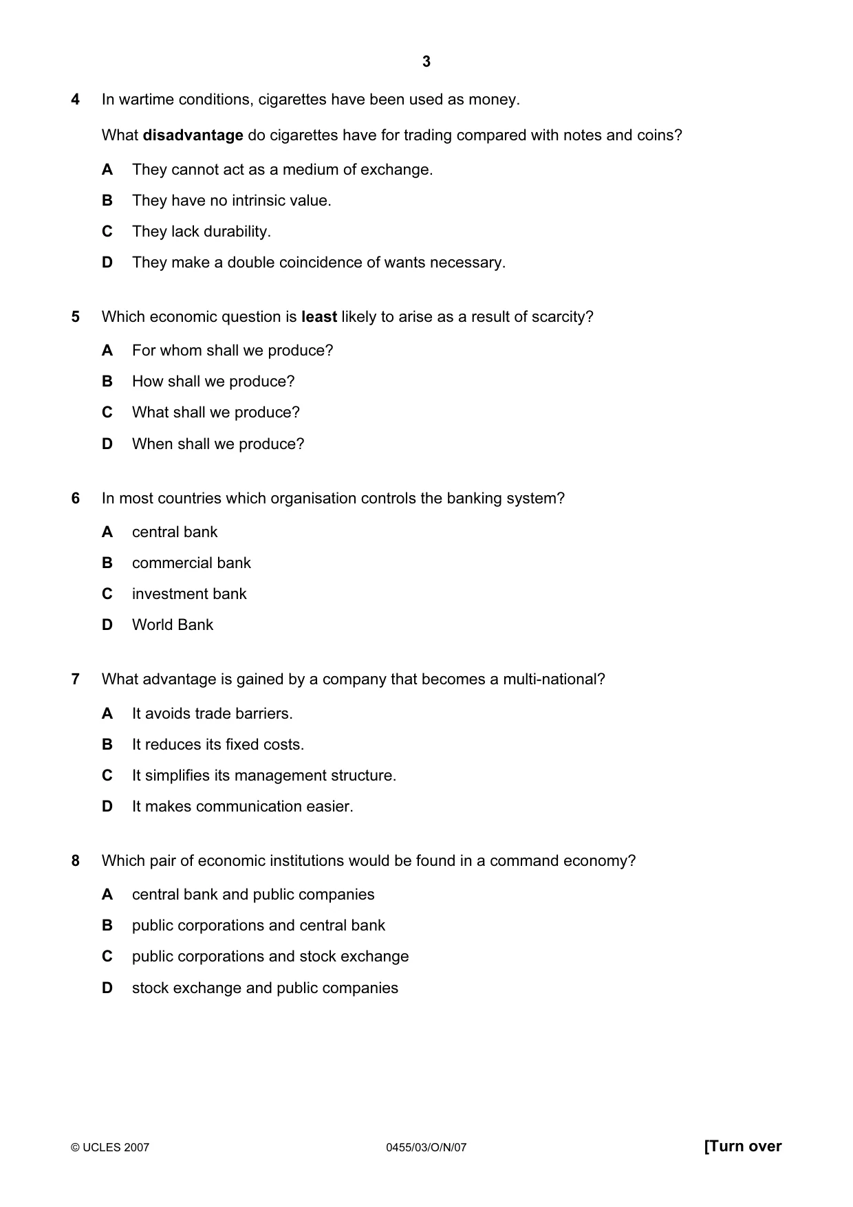 Cambridge IGCSE Economics 0455 2007 Oct/Nov Paper 3 · Variant 1 question paper, page 3 of 12