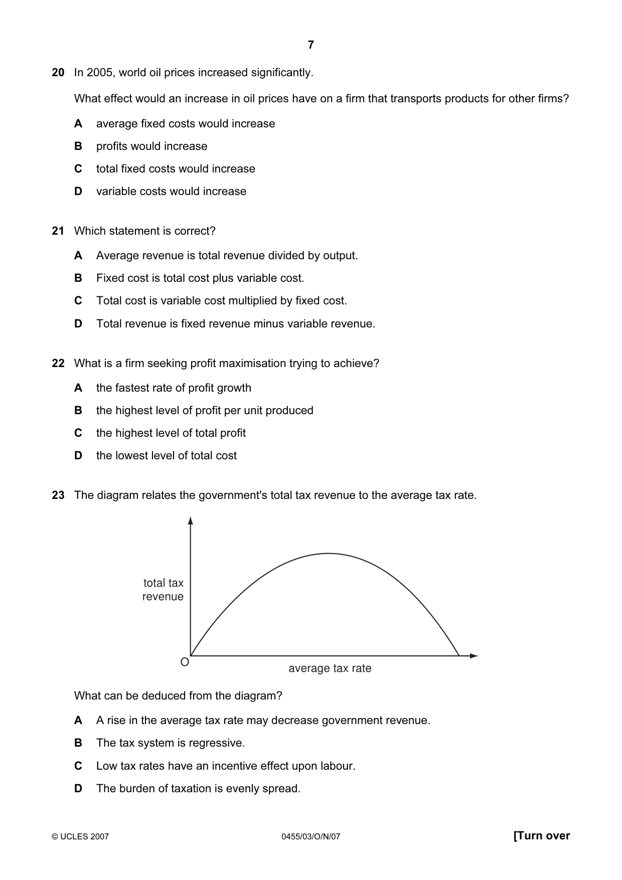Cambridge IGCSE Economics 0455 2007 Oct/Nov Paper 3 · Variant 1 question paper, page 7 of 12