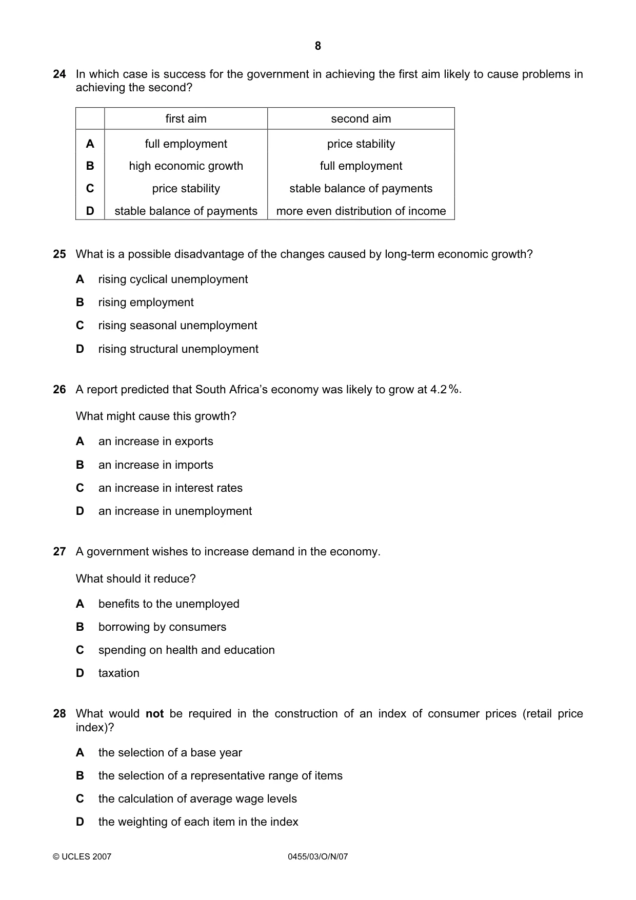 Cambridge IGCSE Economics 0455 2007 Oct/Nov Paper 3 · Variant 1 question paper, page 8 of 12