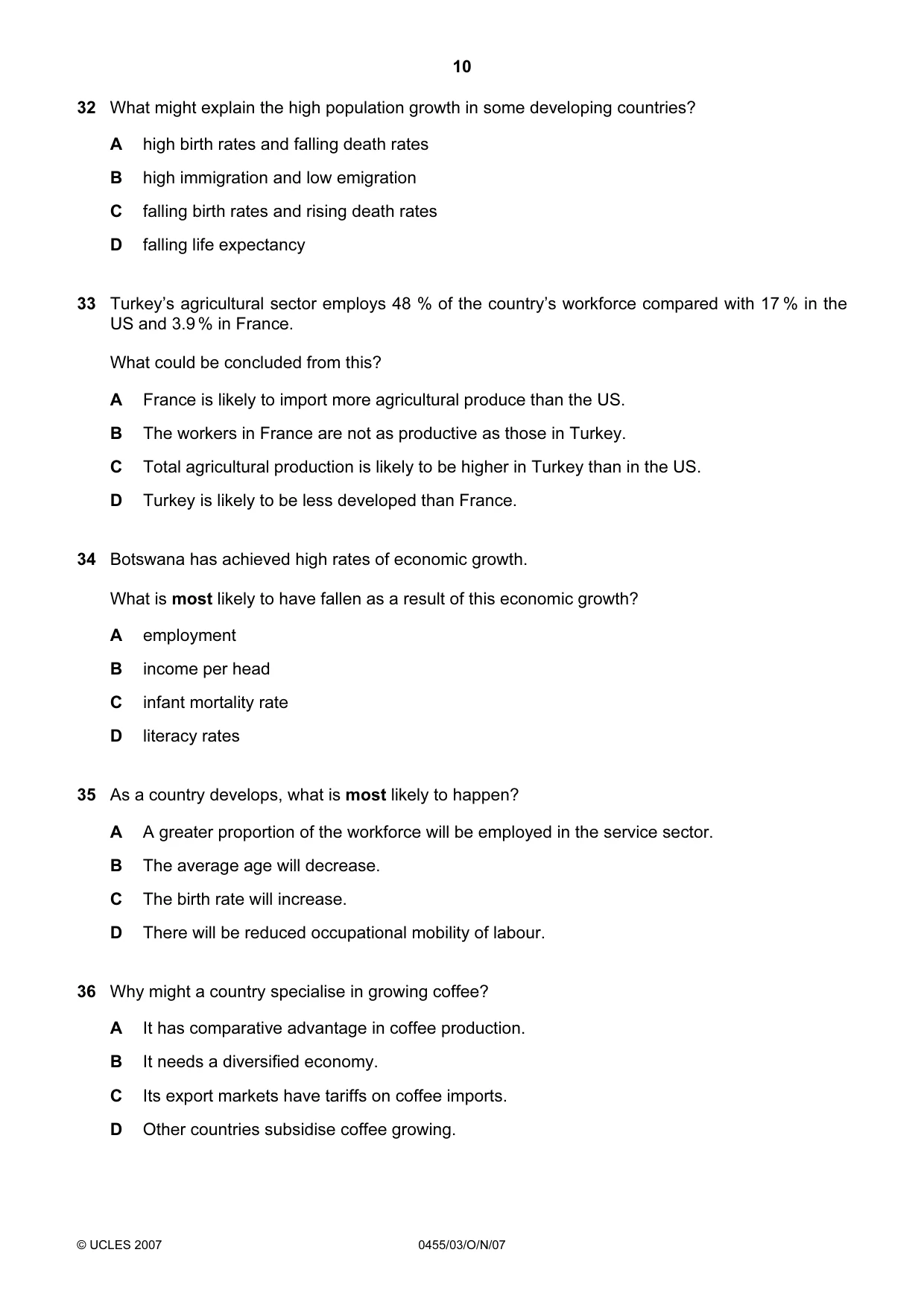 Cambridge IGCSE Economics 0455 2007 Oct/Nov Paper 3 · Variant 1 question paper, page 10 of 12