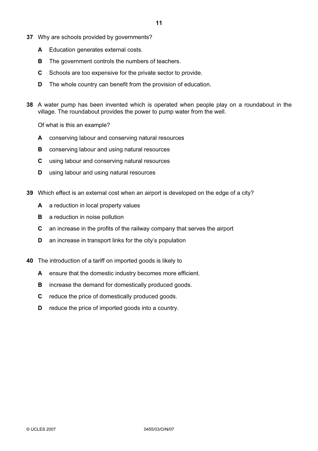 Cambridge IGCSE Economics 0455 2007 Oct/Nov Paper 3 · Variant 1 question paper, page 11 of 12